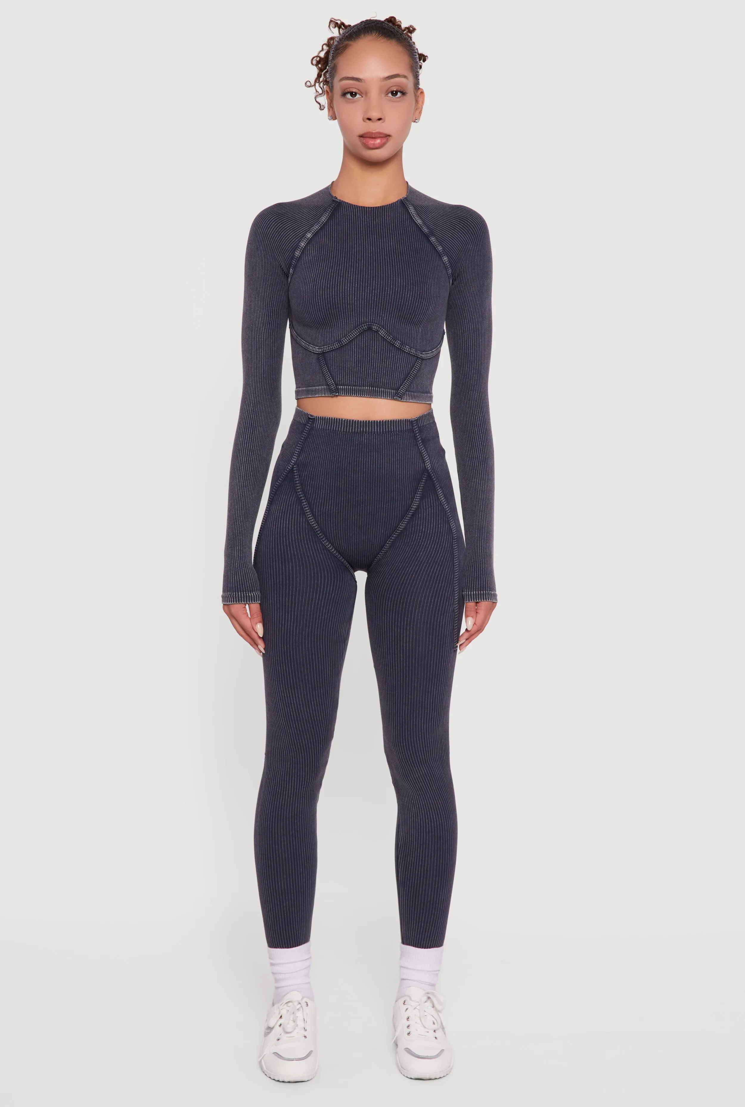 Decorative Stitch Acid Wash Ribbed Knit Leggings sold by Rainbow product image thumbnail 2