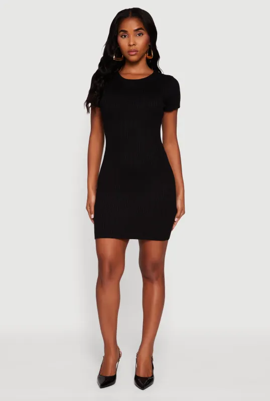 Short Sleeve Ribbed Knit Sweater Dress sold by Rainbow