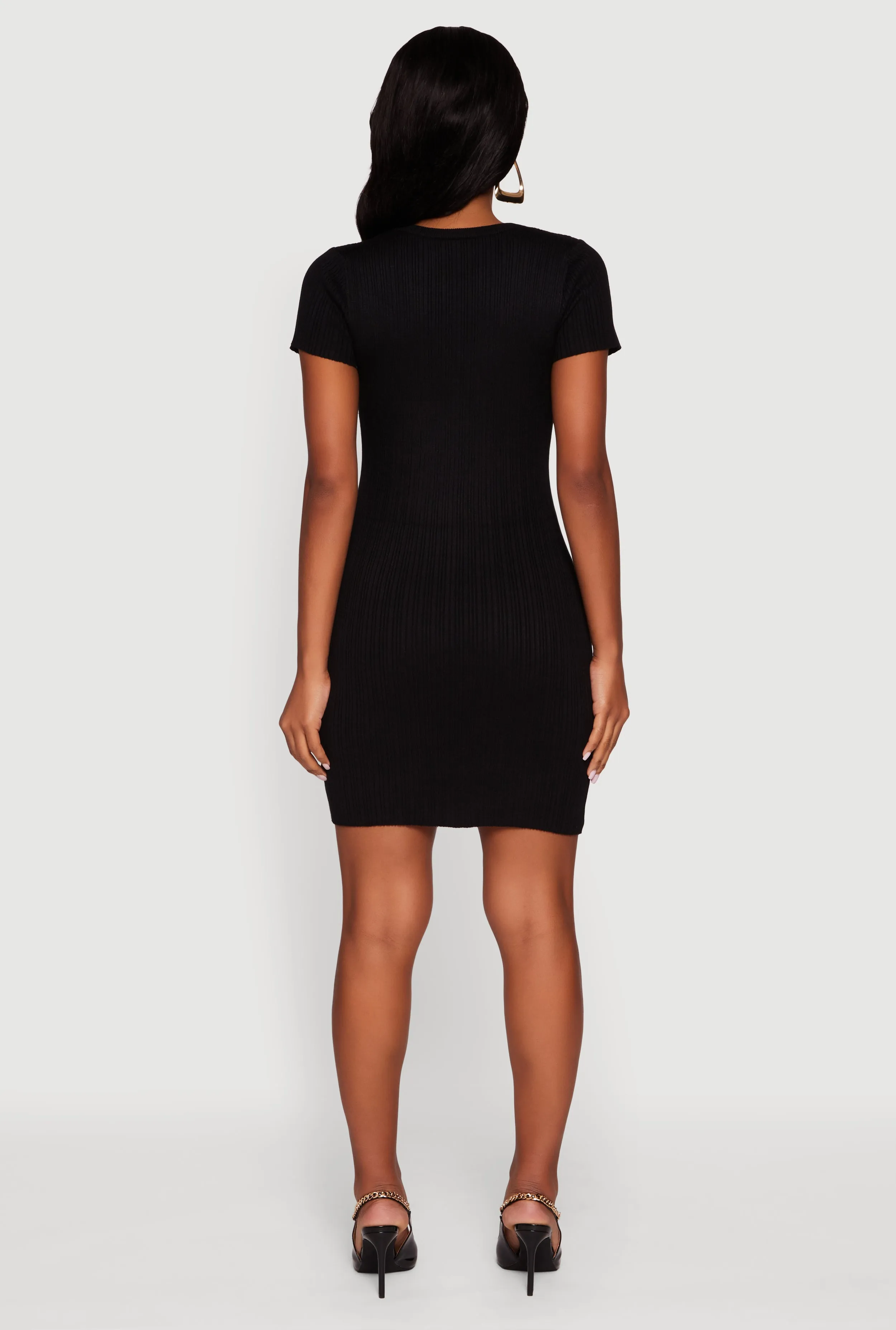 Short Sleeve Ribbed Knit Sweater Dress sold by Rainbow product image thumbnail 5