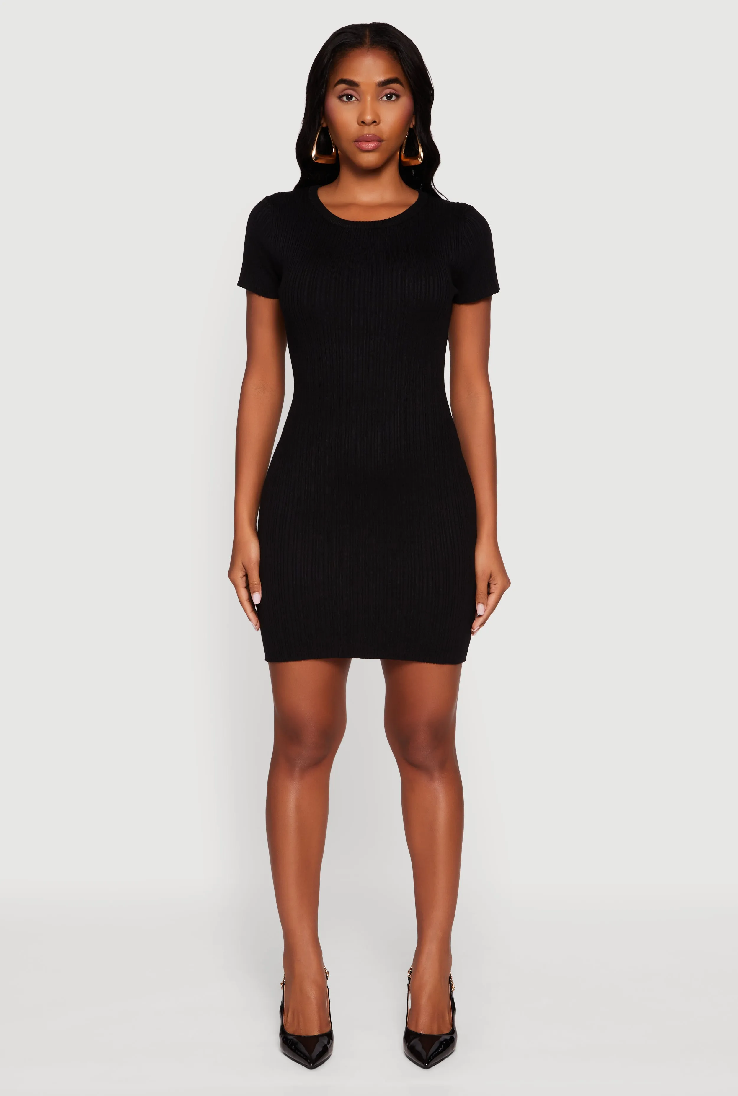 Short Sleeve Ribbed Knit Sweater Dress sold by Rainbow product image thumbnail 2