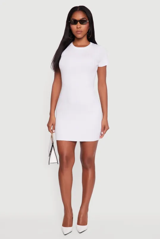 Short Sleeve Ribbed Knit Sweater Dress sold by Rainbow