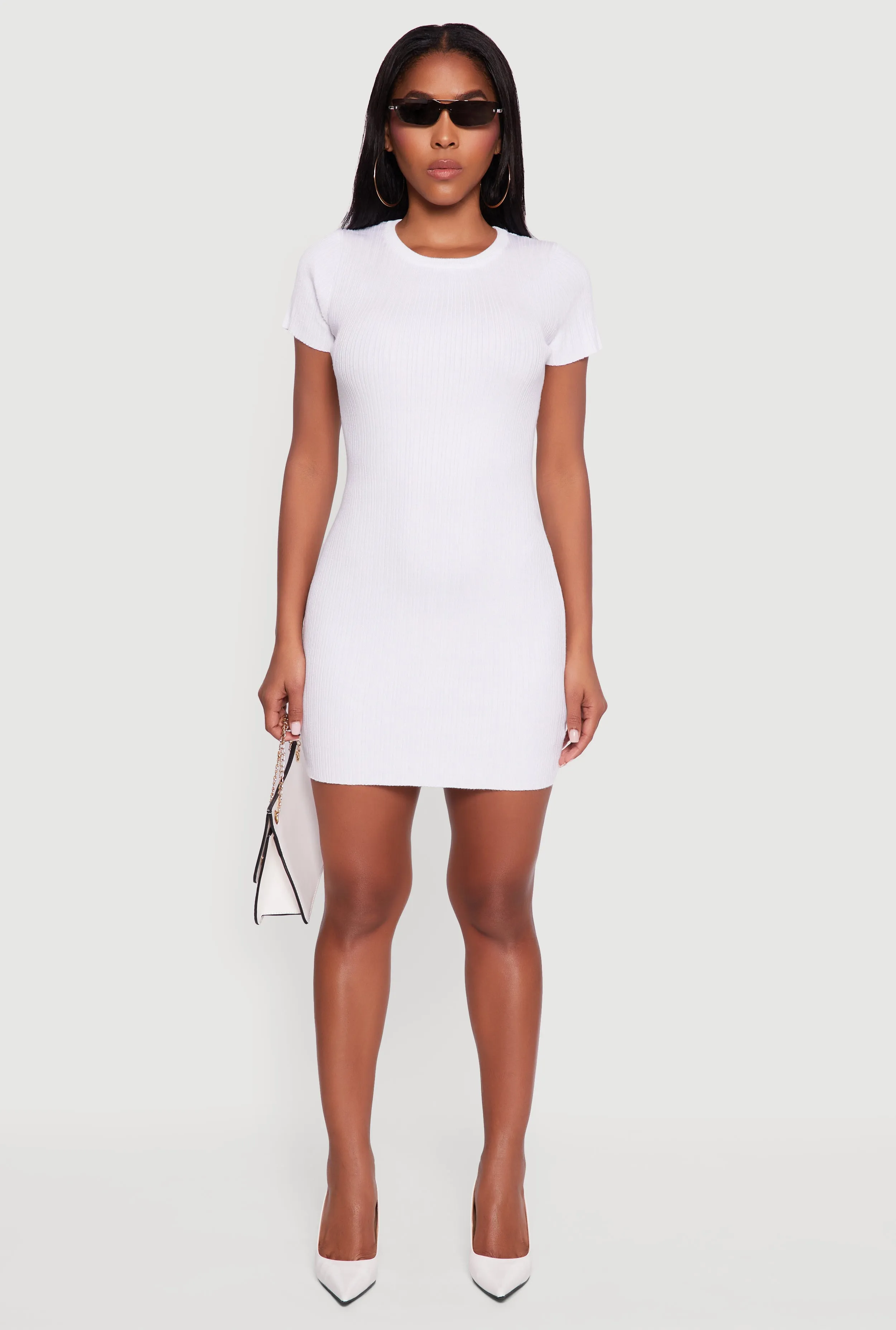 Short Sleeve Ribbed Knit Sweater Dress sold by Rainbow product image thumbnail 2