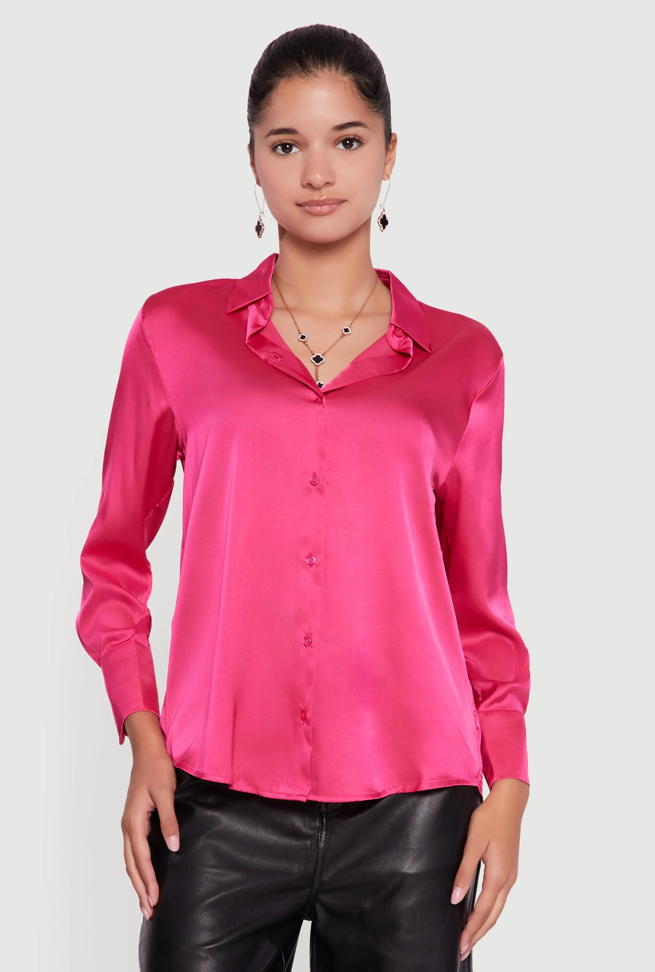 Satin Long Sleeve Button Front Shirt sold by Rainbow product image thumbnail 2
