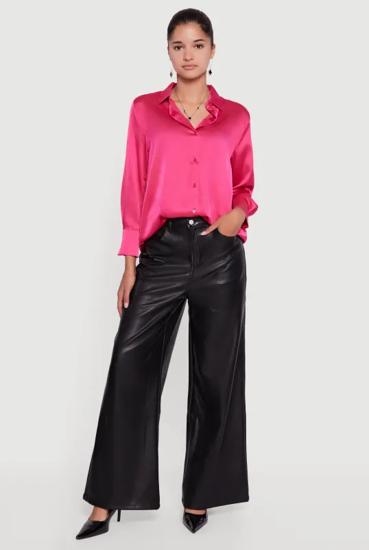 Satin Long Sleeve Button Front Shirt sold by Rainbow