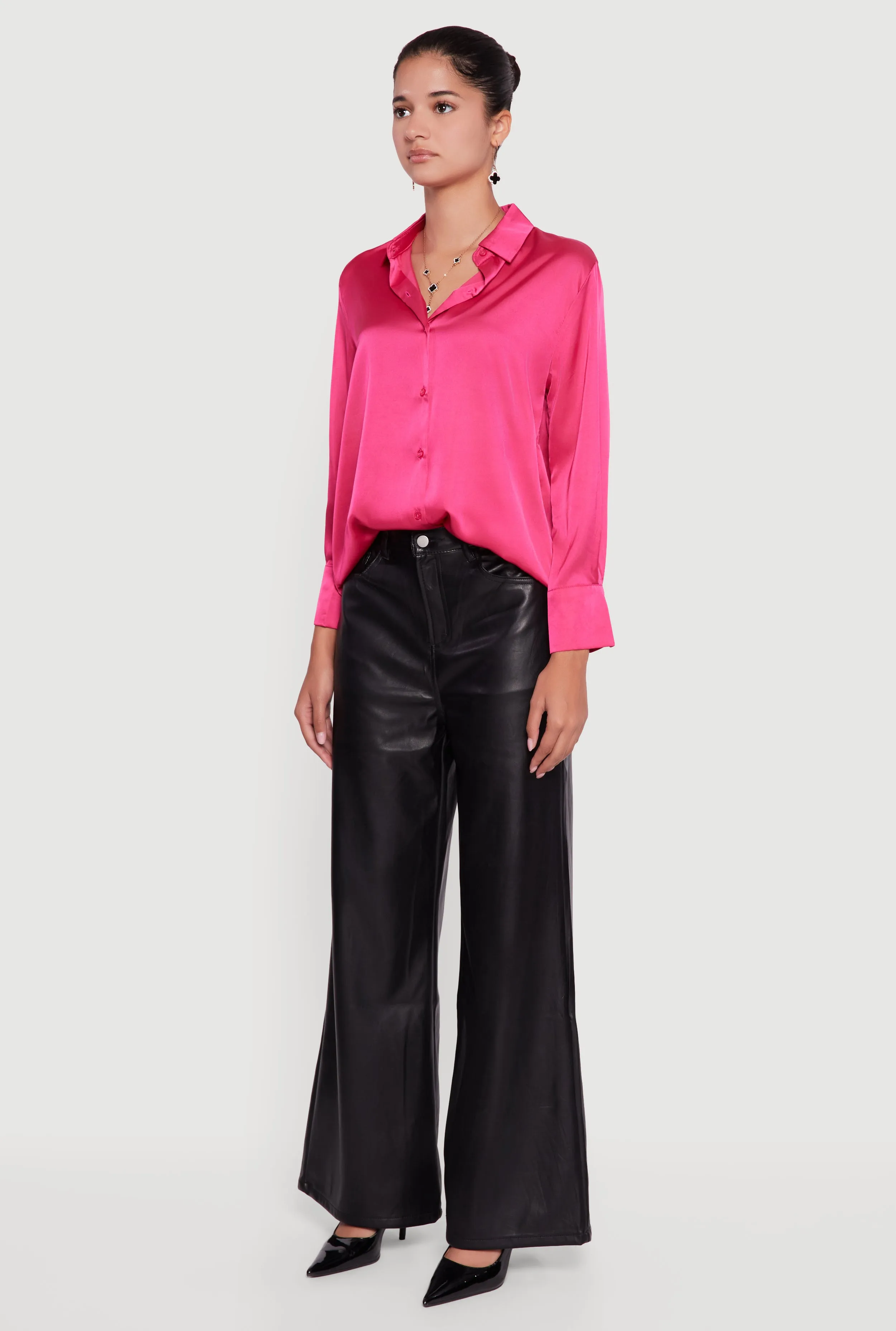 Satin Long Sleeve Button Front Shirt sold by Rainbow product image thumbnail 5