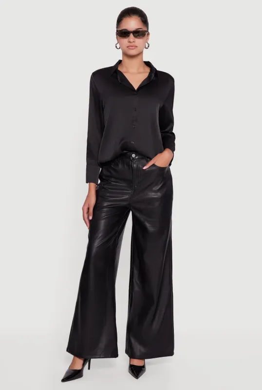 Satin Long Sleeve Button Front Shirt sold by Rainbow