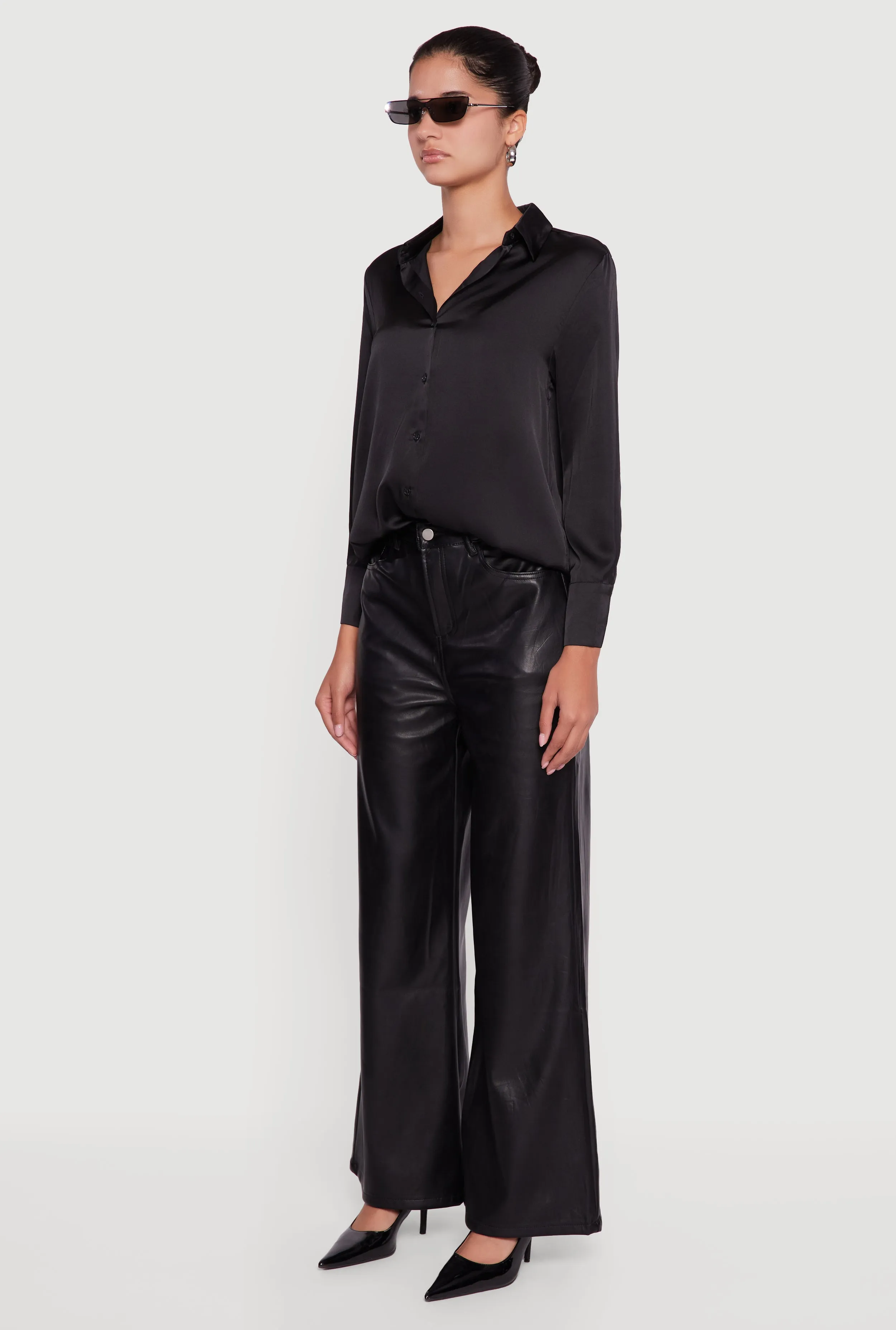 Satin Long Sleeve Button Front Shirt sold by Rainbow product image thumbnail 5