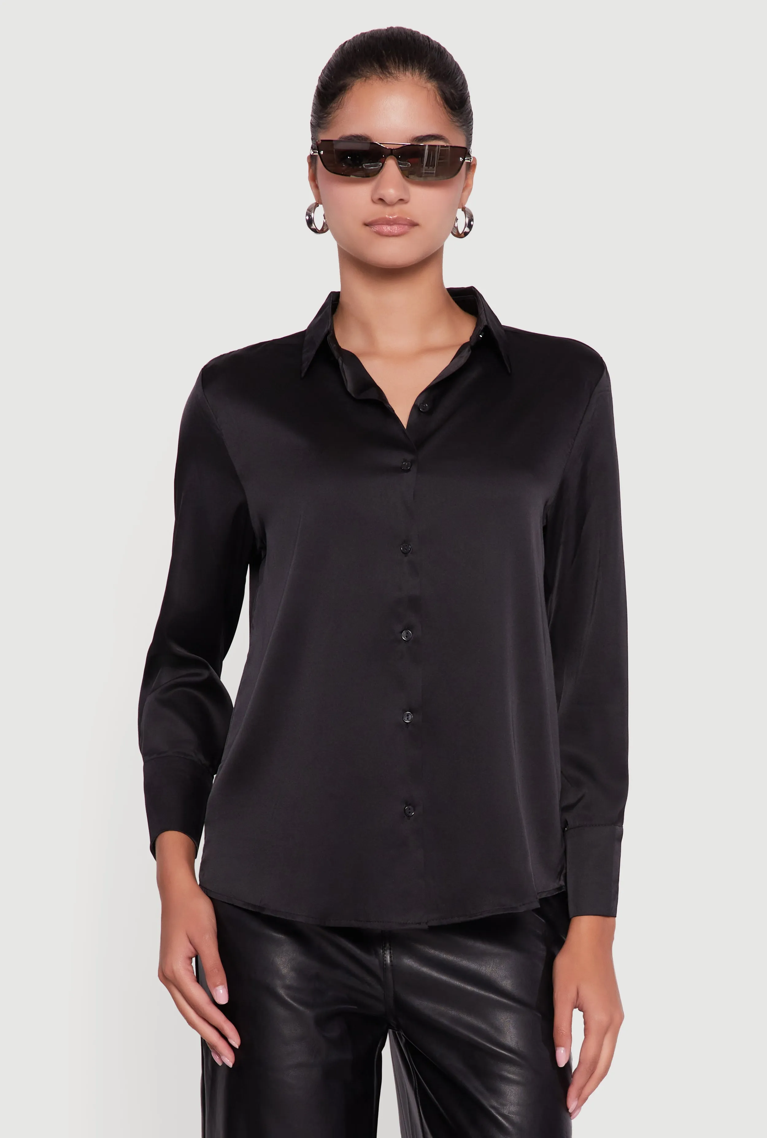Satin Long Sleeve Button Front Shirt sold by Rainbow product image thumbnail 2