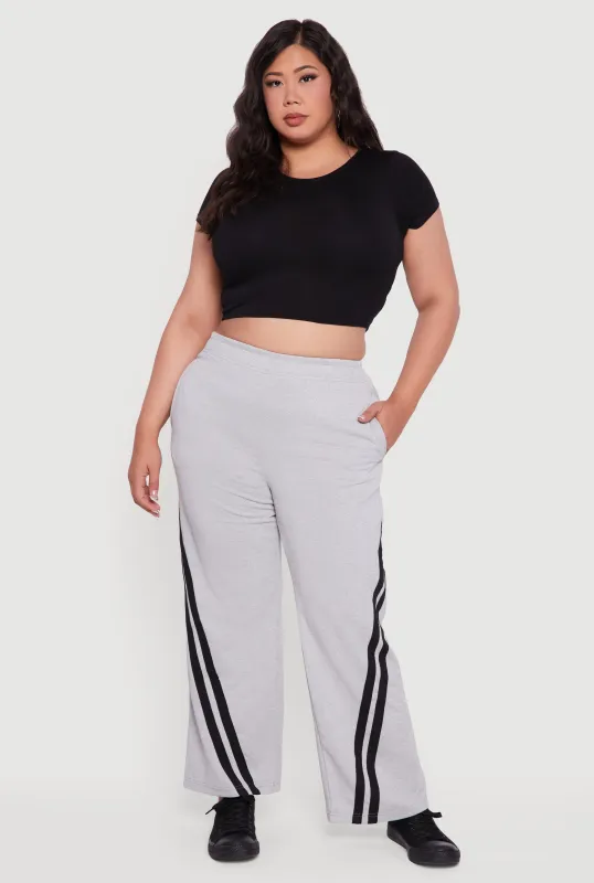 Plus Size Fleece Lined Varsity Striped Sweatpants sold by Rainbow