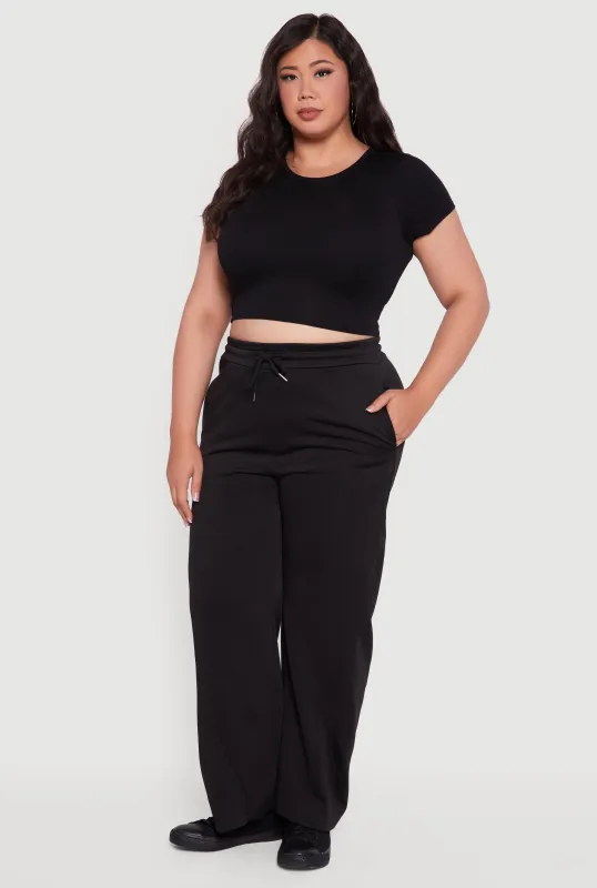 Plus Size Fleece Lined Wide Leg Sweatpants with Pockets sold by Rainbow