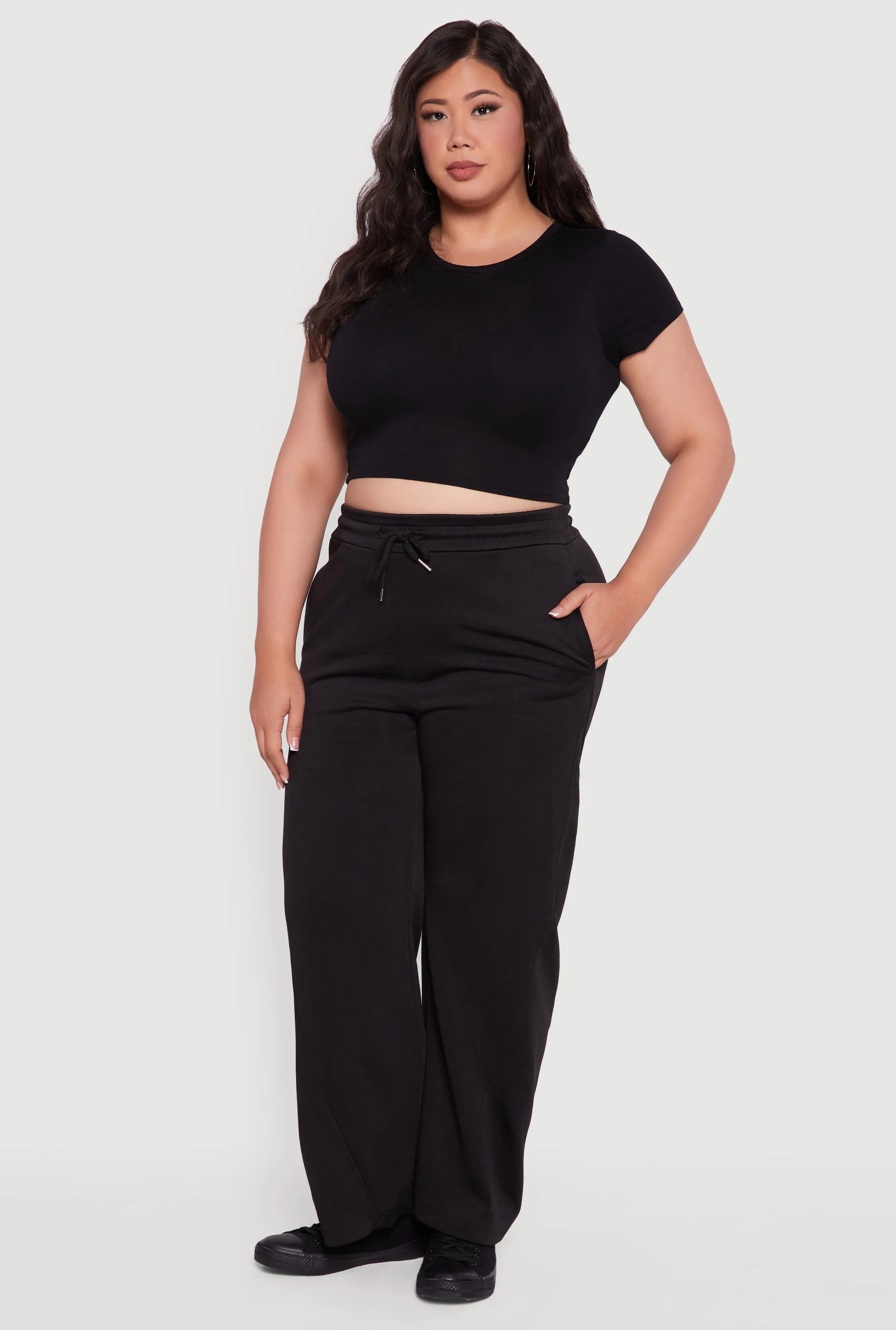 Plus Size Fleece Lined Wide Leg Sweatpants with Pockets sold by Rainbow