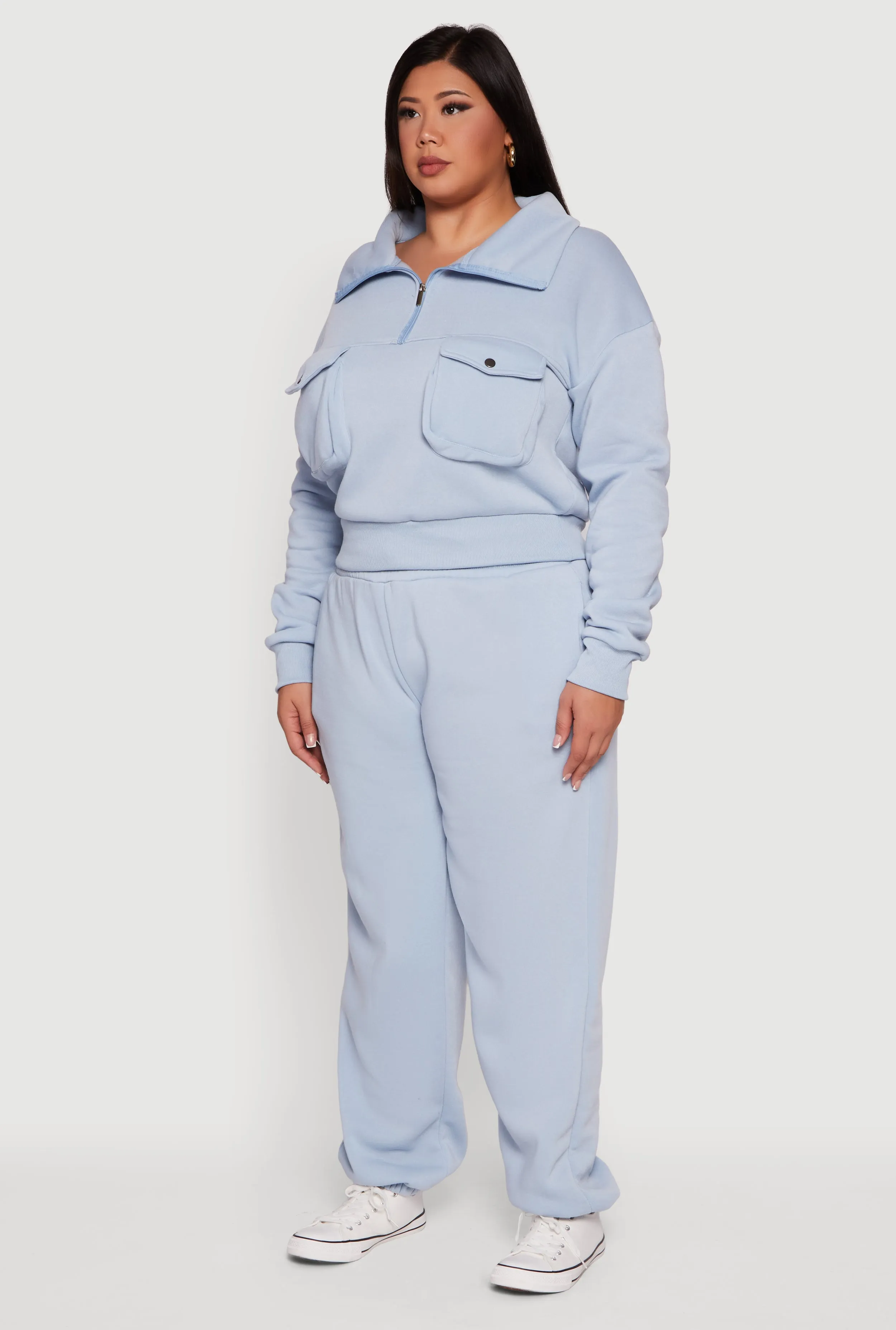 Plus Size Half Zip Collared Cargo Pocket Sweatshirt sold by Rainbow product image thumbnail 5