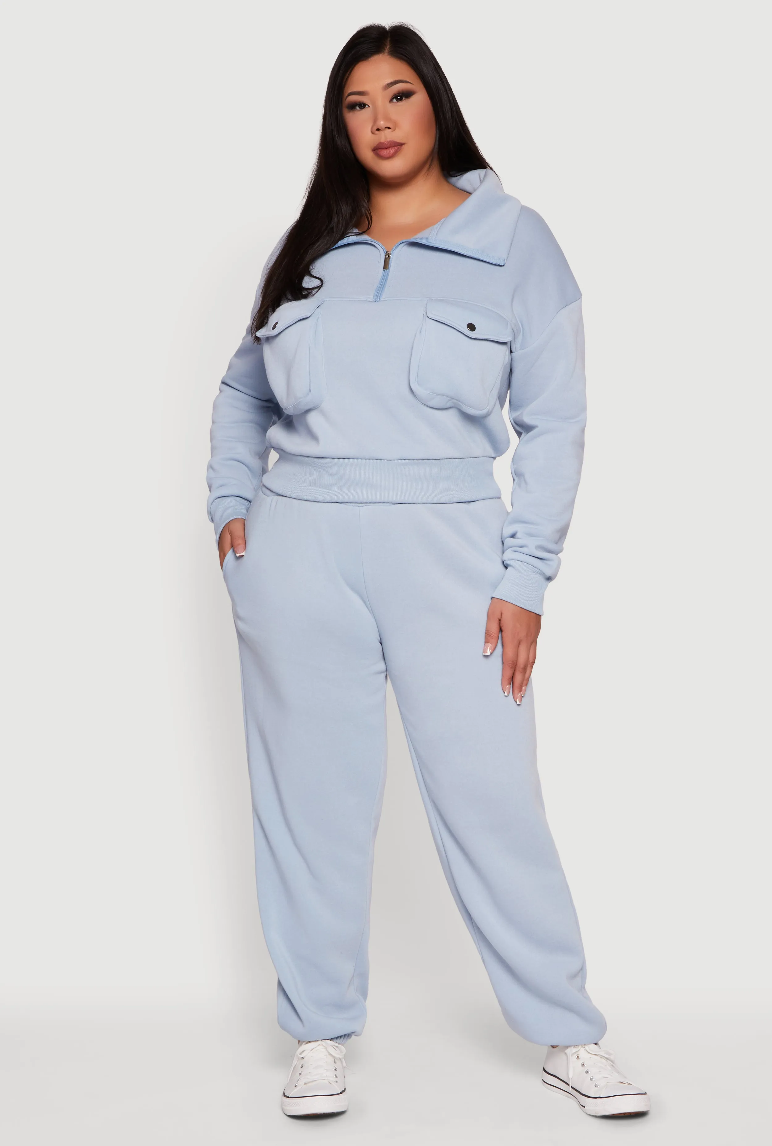 Plus Size Half Zip Collared Cargo Pocket Sweatshirt sold by Rainbow product image thumbnail 2