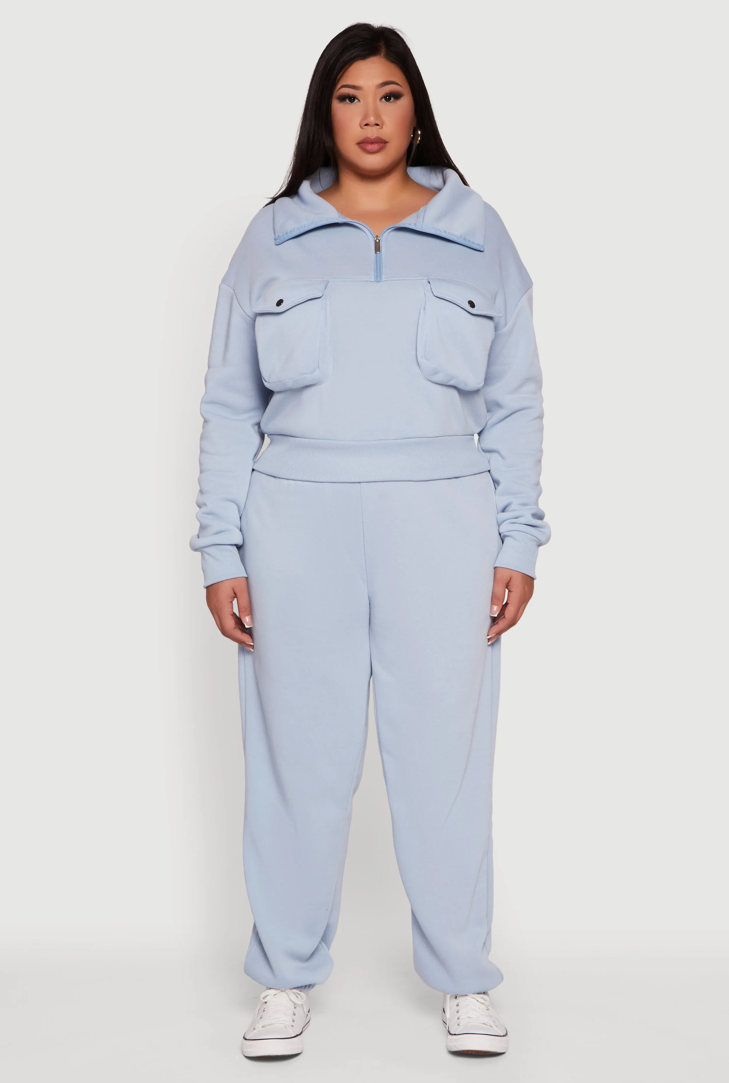 Plus Size Half Zip Collared Cargo Pocket Sweatshirt sold by Rainbow product image thumbnail 3