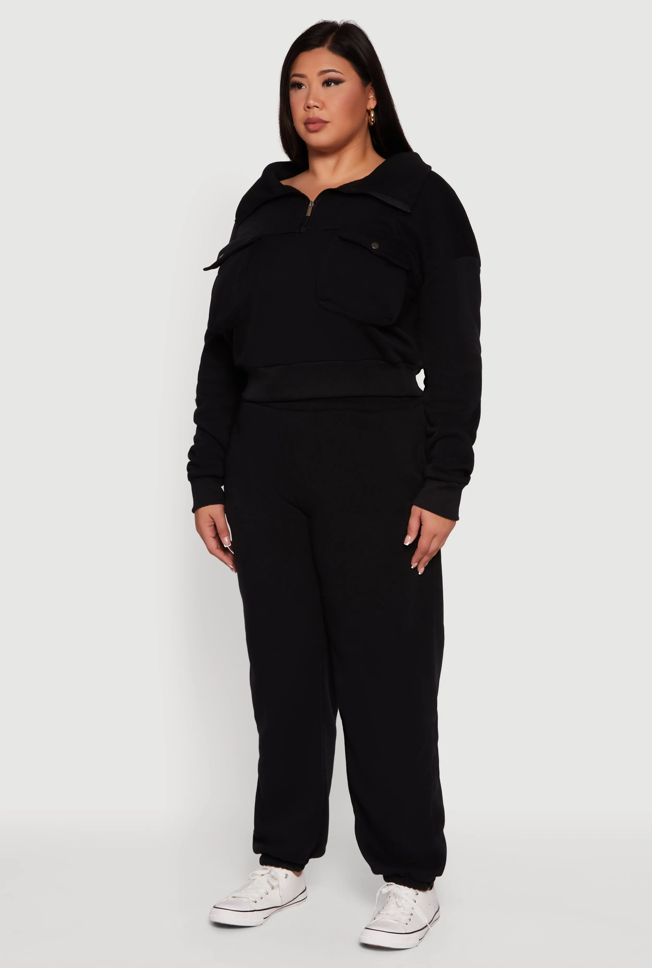 Plus Size Half Zip Collared Cargo Pocket Sweatshirt sold by Rainbow product image thumbnail 5