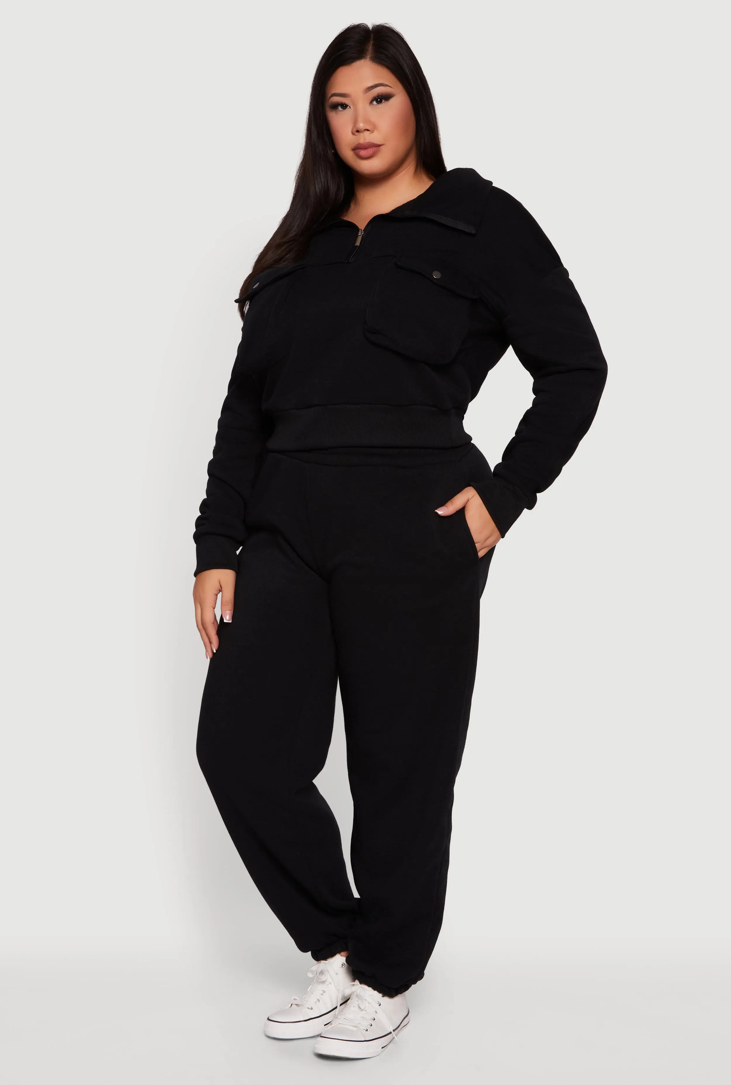 Plus Size Half Zip Collared Cargo Pocket Sweatshirt sold by Rainbow product image thumbnail 2