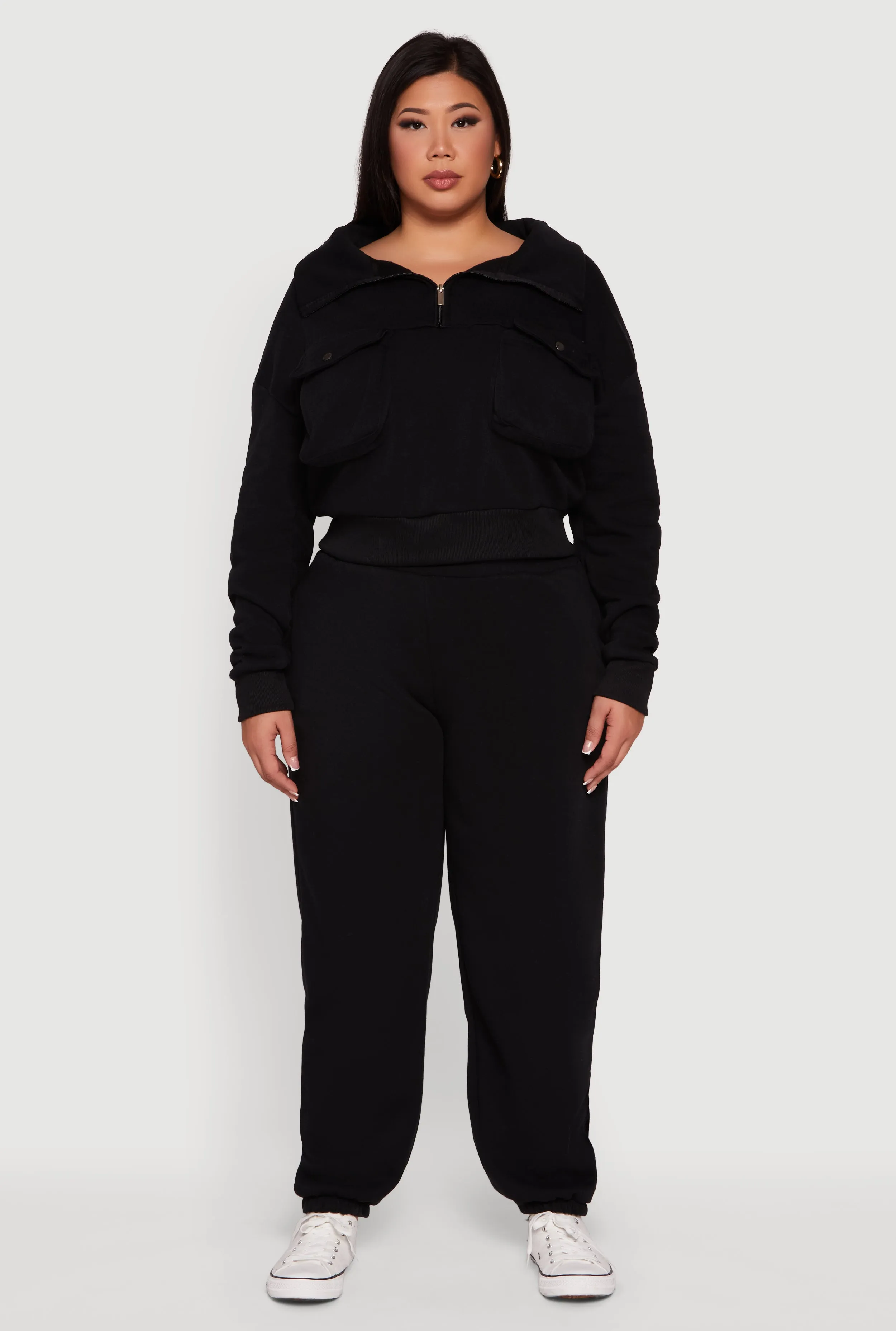 Plus Size Half Zip Collared Cargo Pocket Sweatshirt sold by Rainbow product image thumbnail 3