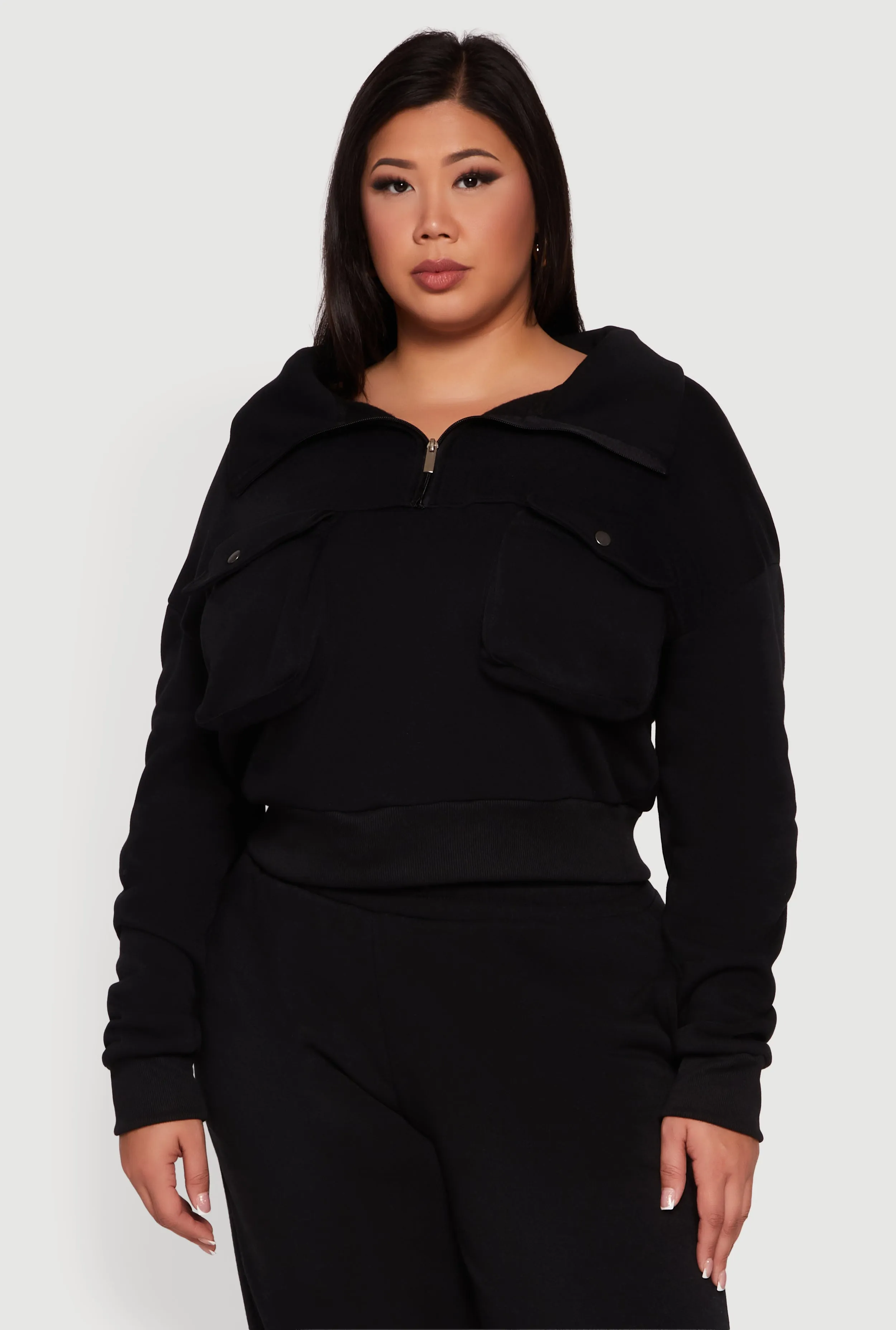 Plus Size Half Zip Collared Cargo Pocket Sweatshirt sold by Rainbow