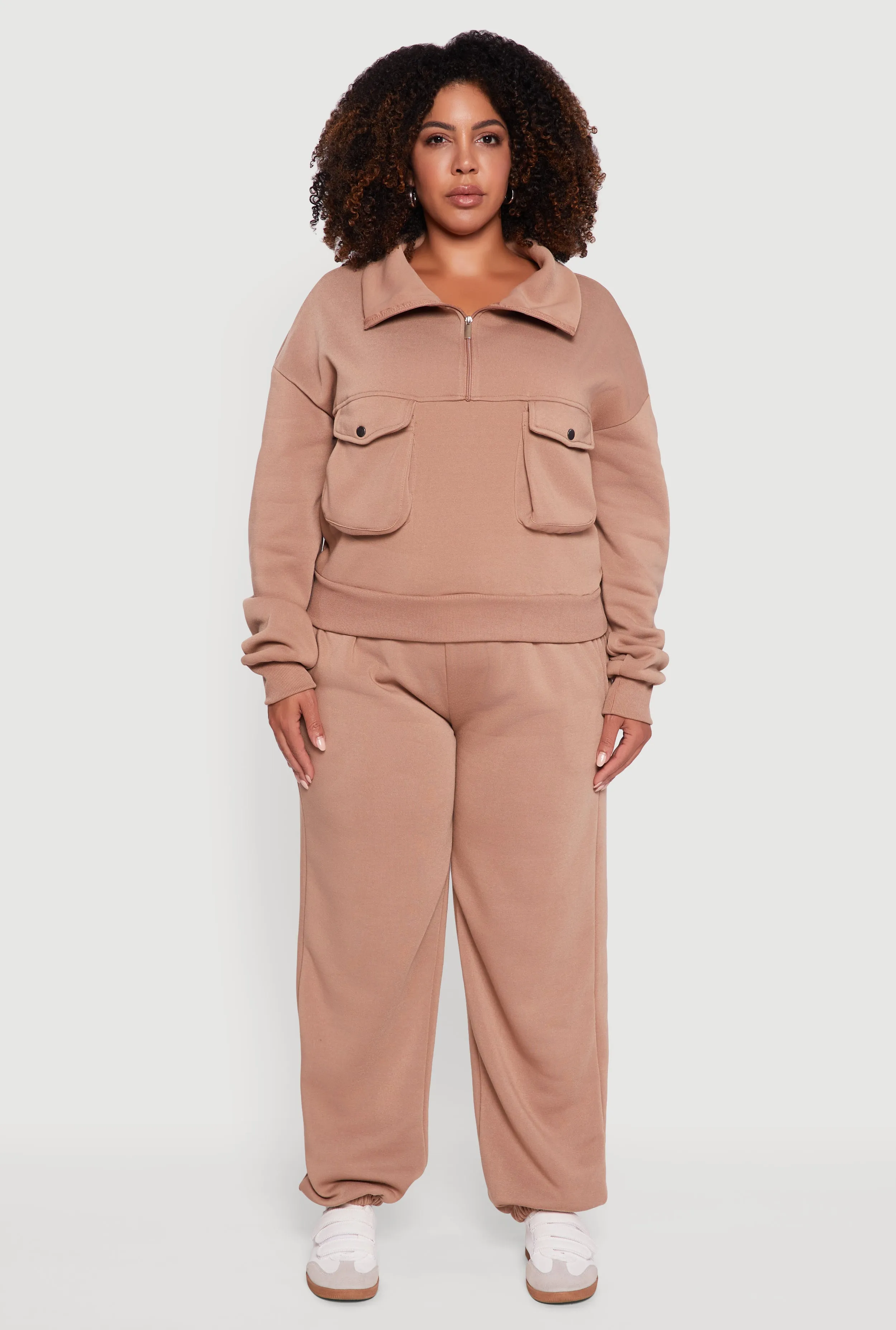 Plus Size Half Zip Collared Cargo Pocket Sweatshirt sold by Rainbow product image thumbnail 3