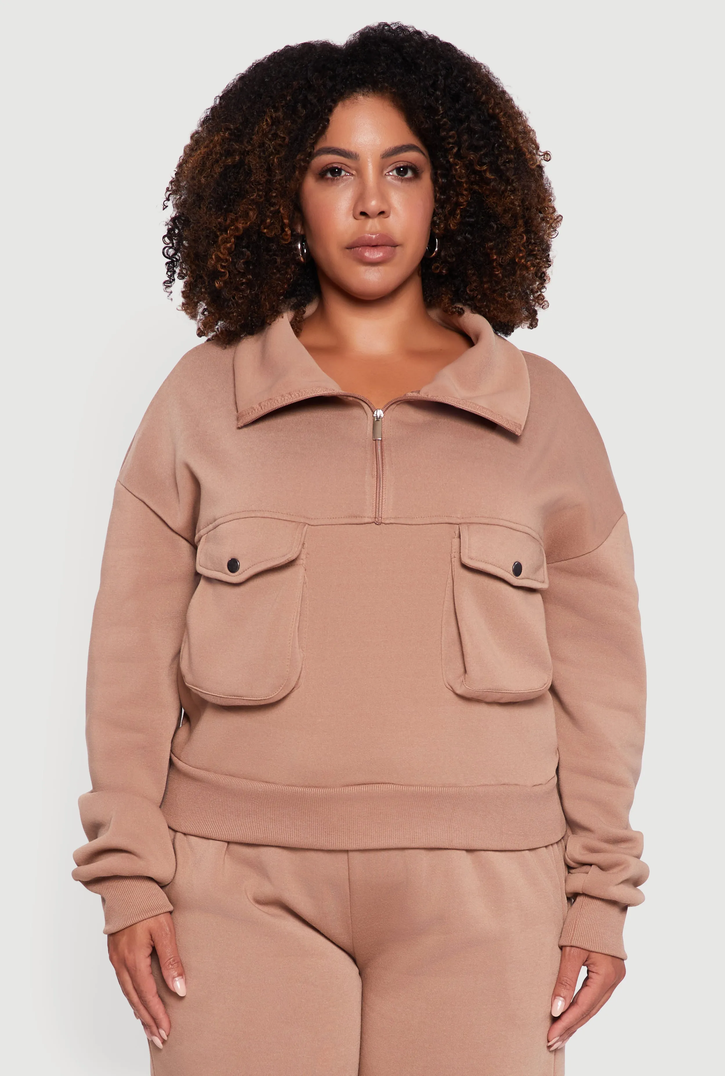 Plus Size Half Zip Collared Cargo Pocket Sweatshirt sold by Rainbow