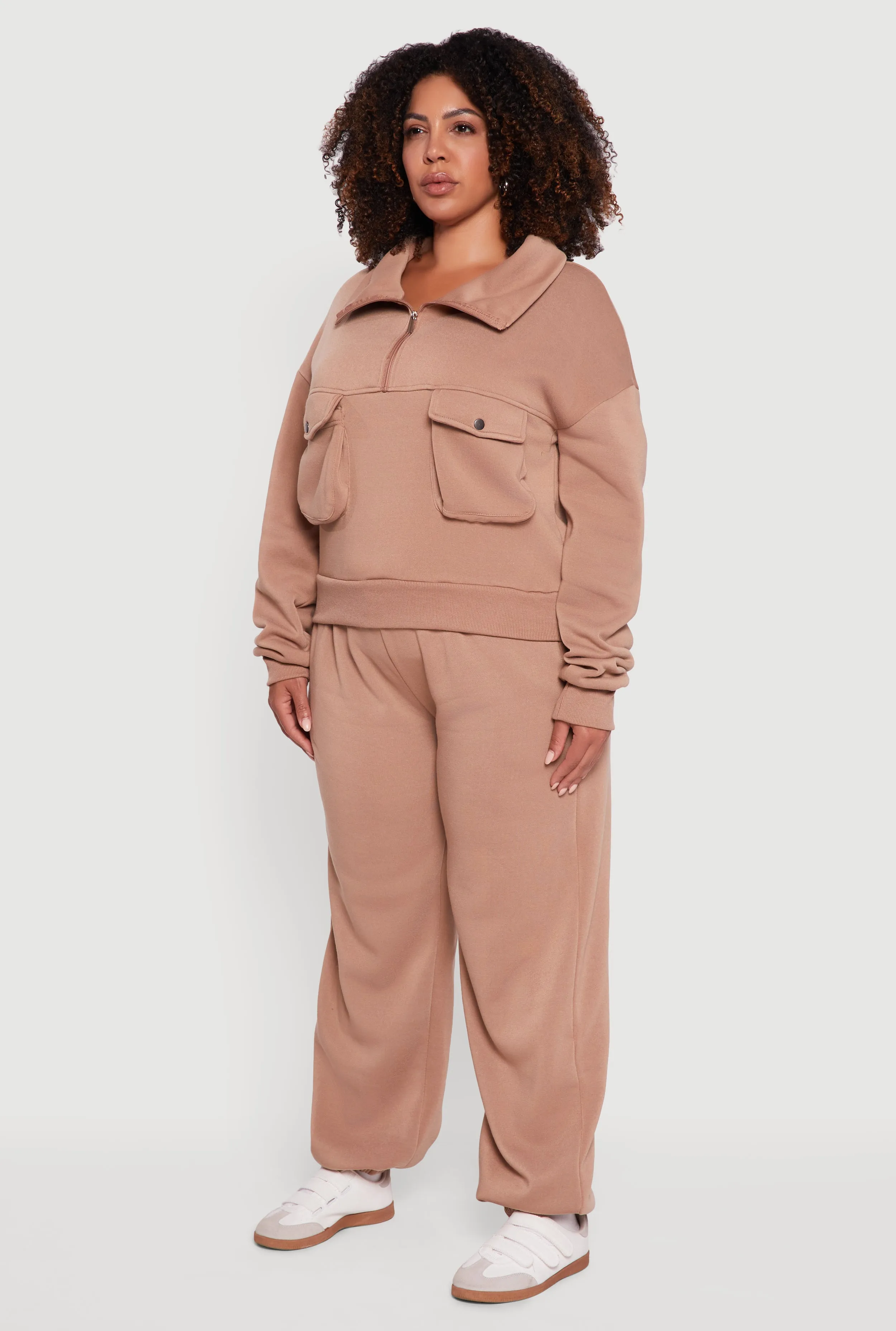 Plus Size Half Zip Collared Cargo Pocket Sweatshirt sold by Rainbow product image thumbnail 5