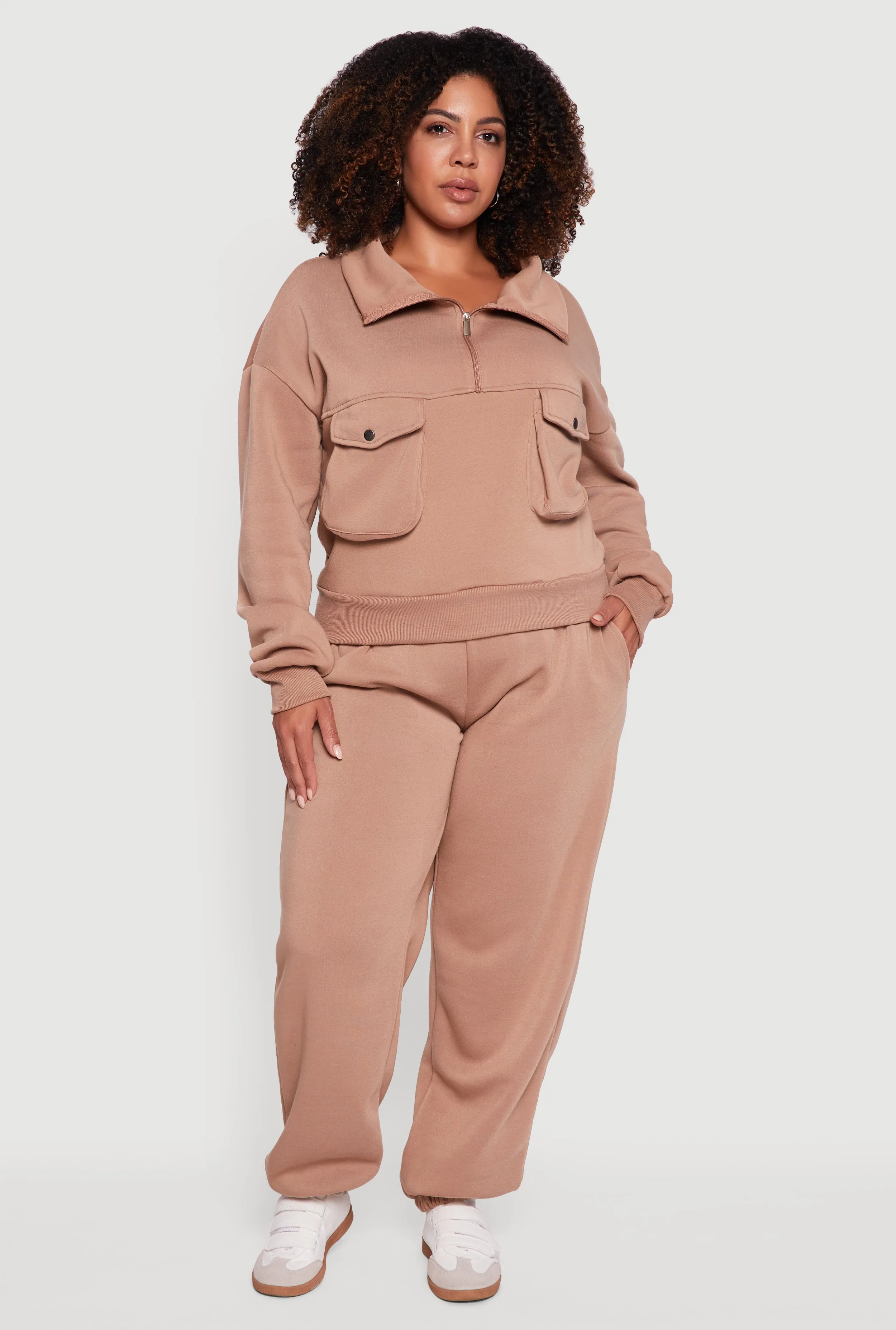 Plus Size Half Zip Collared Cargo Pocket Sweatshirt sold by Rainbow product image thumbnail 2