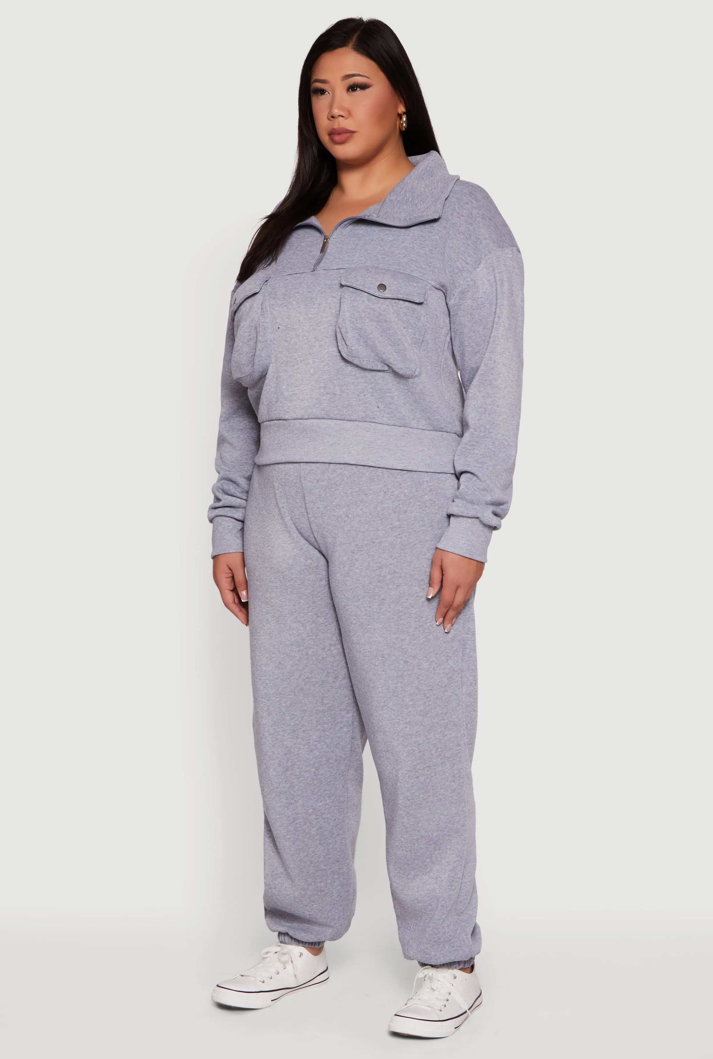 Plus Size Half Zip Collared Cargo Pocket Sweatshirt sold by Rainbow product image thumbnail 5