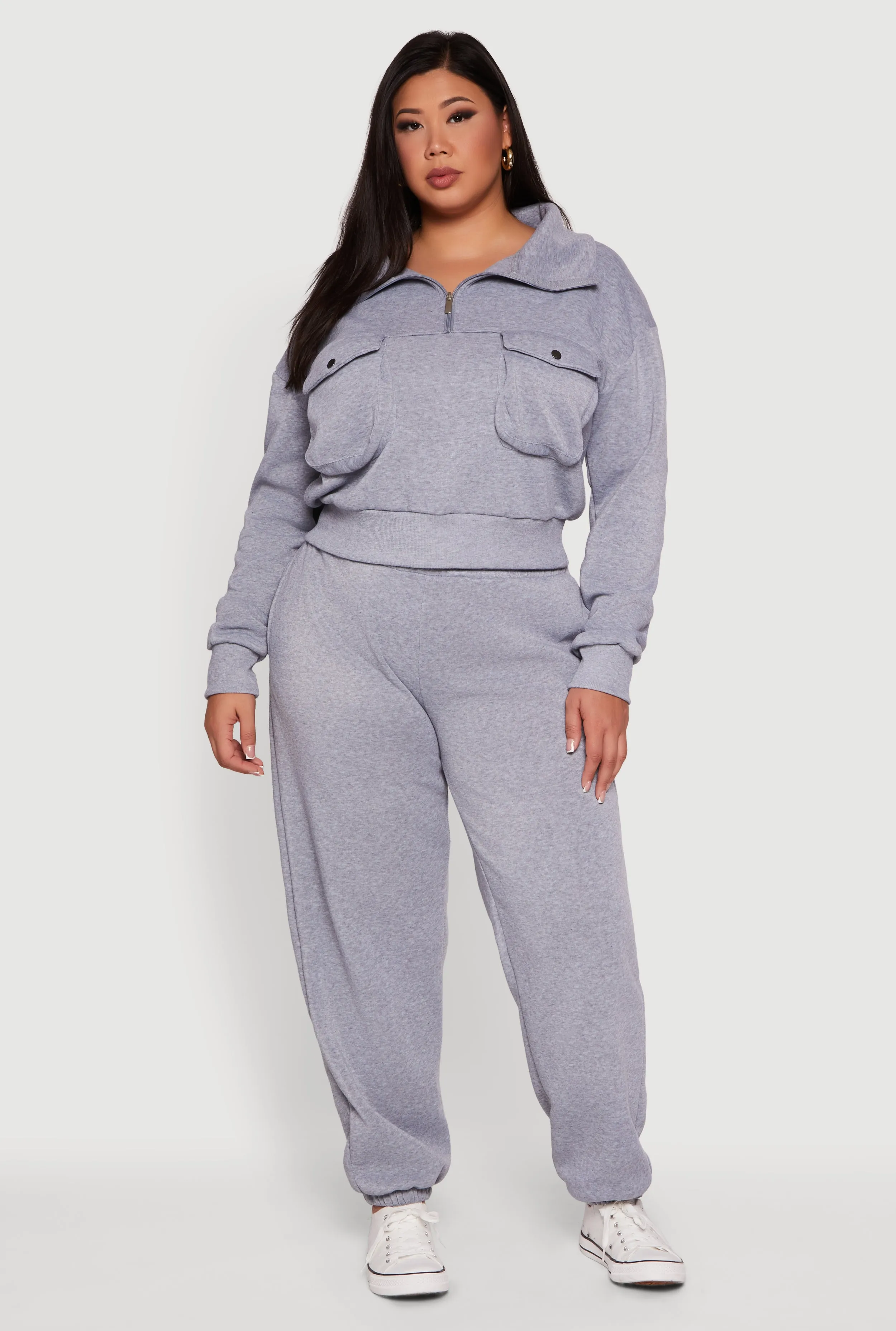 Plus Size Half Zip Collared Cargo Pocket Sweatshirt sold by Rainbow product image thumbnail 2