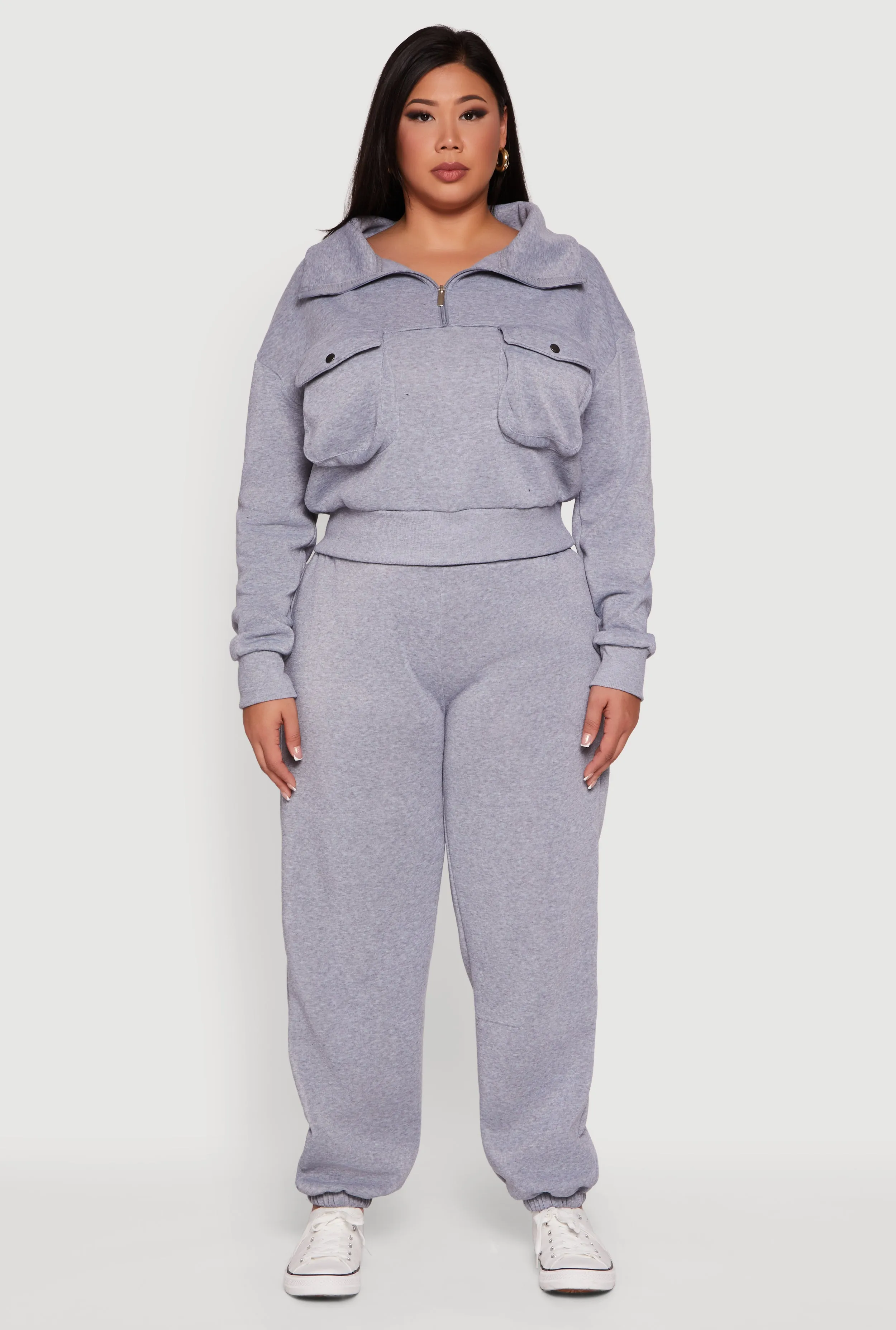 Plus Size Half Zip Collared Cargo Pocket Sweatshirt sold by Rainbow product image thumbnail 3