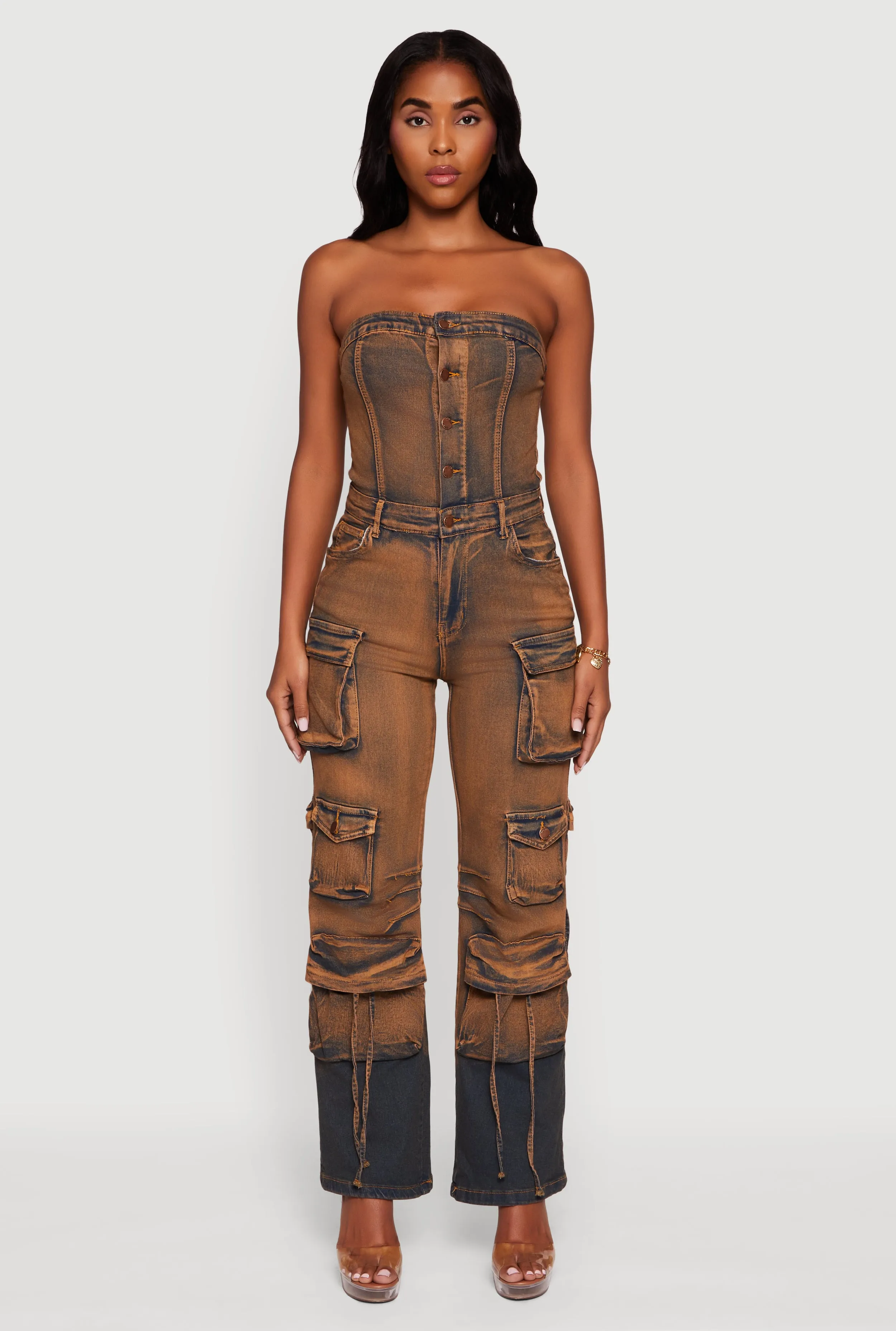 Denim Button Front Utility Jumpsuit sold by Rainbow product image thumbnail 2