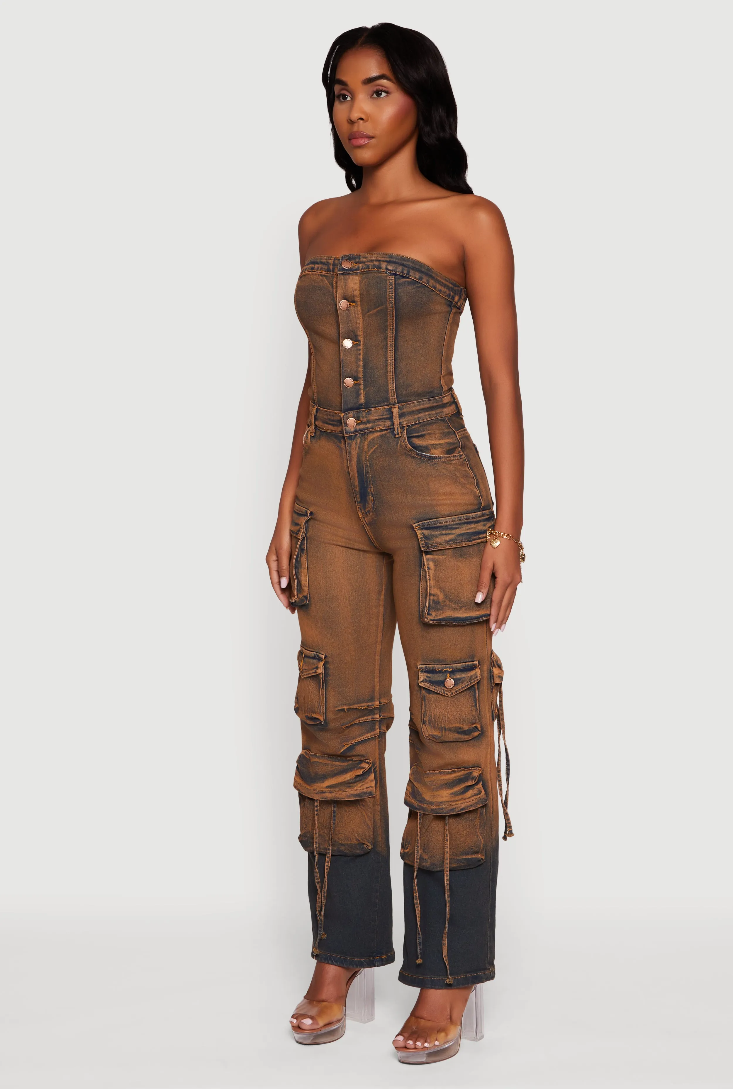 Denim Button Front Utility Jumpsuit sold by Rainbow product image thumbnail 3
