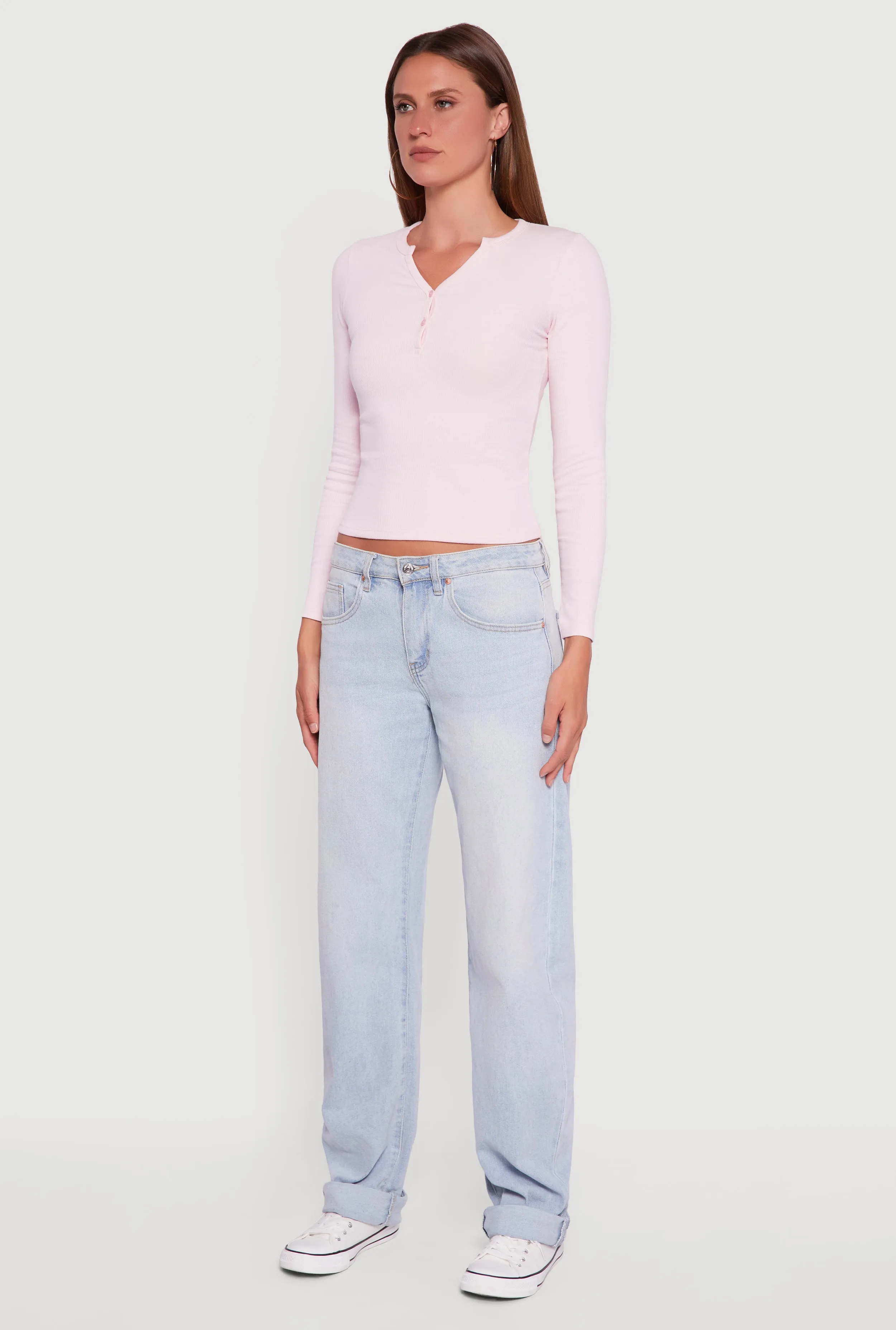 Cropped Long Sleeve Notch Neck Henley Top sold by Rainbow product image thumbnail 5