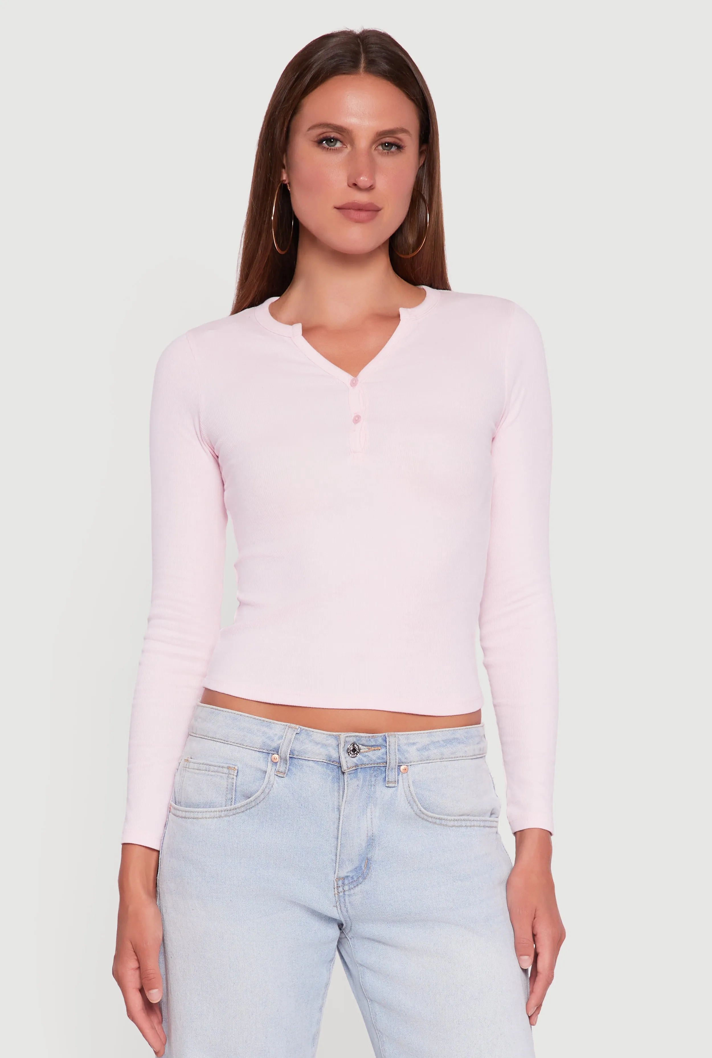 Cropped Long Sleeve Notch Neck Henley Top sold by Rainbow product image thumbnail 2