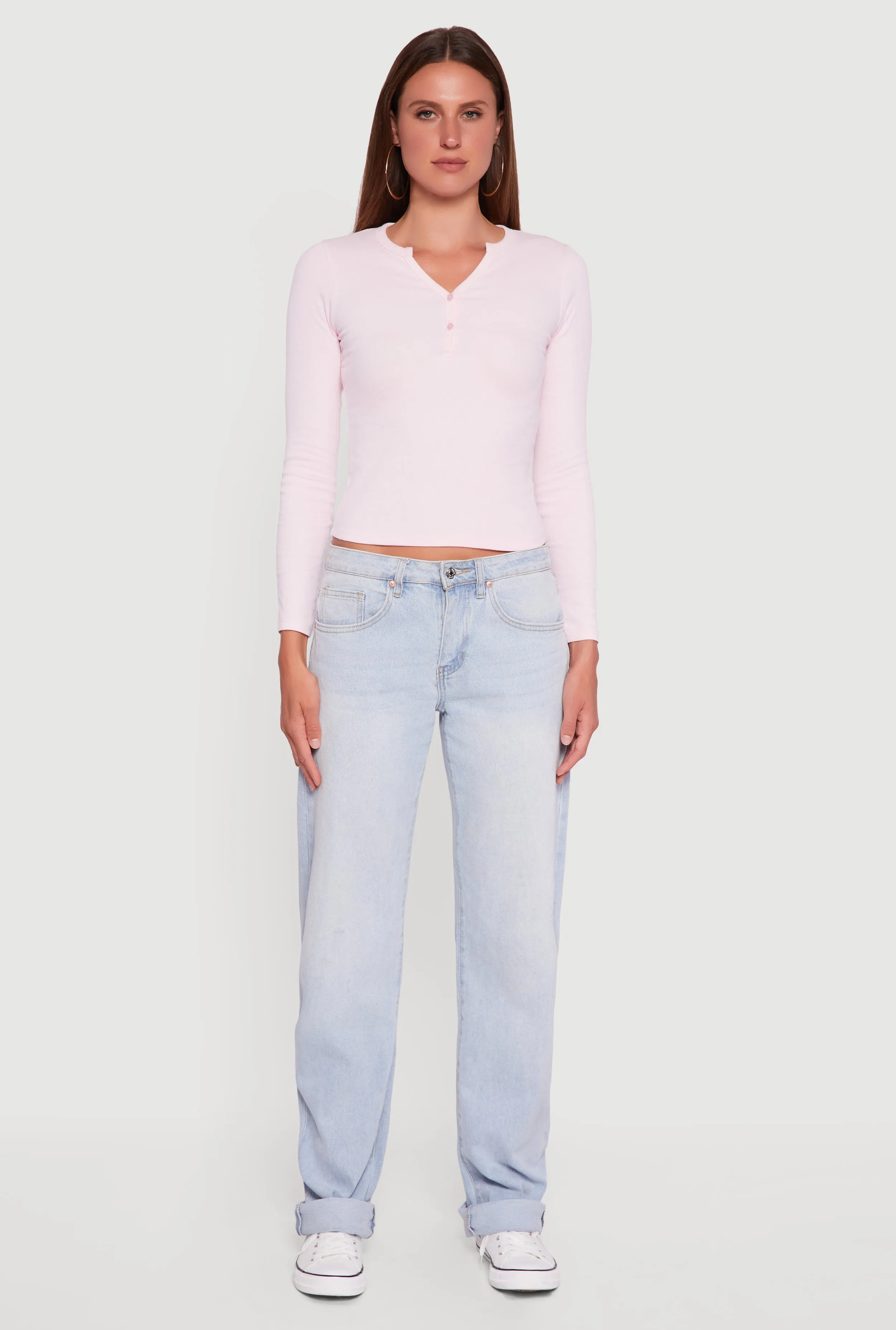 Cropped Long Sleeve Notch Neck Henley Top sold by Rainbow product image thumbnail 3