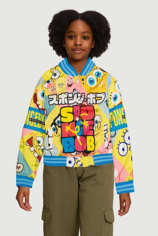 Girls SpongeBob Graphic Windbreaker Varsity Jacket sold by Rainbow
