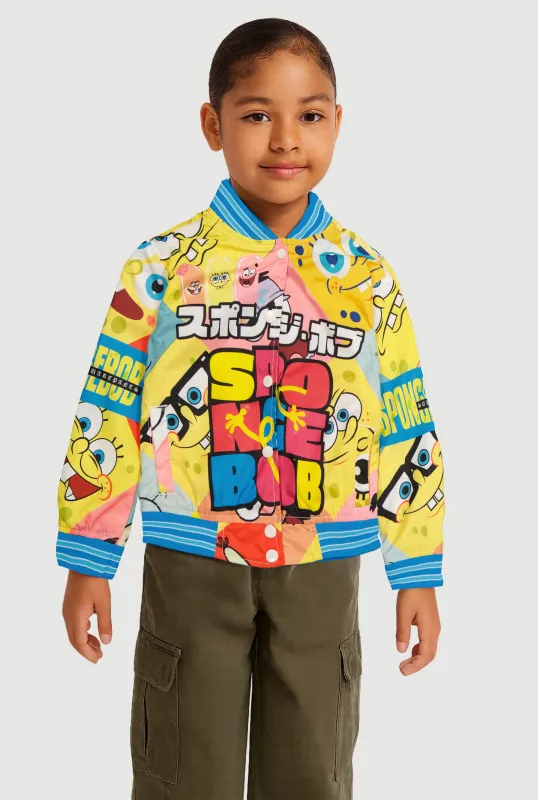 Little Girls SpongeBob Graphic Windbreaker Varsity Jacket sold by Rainbow