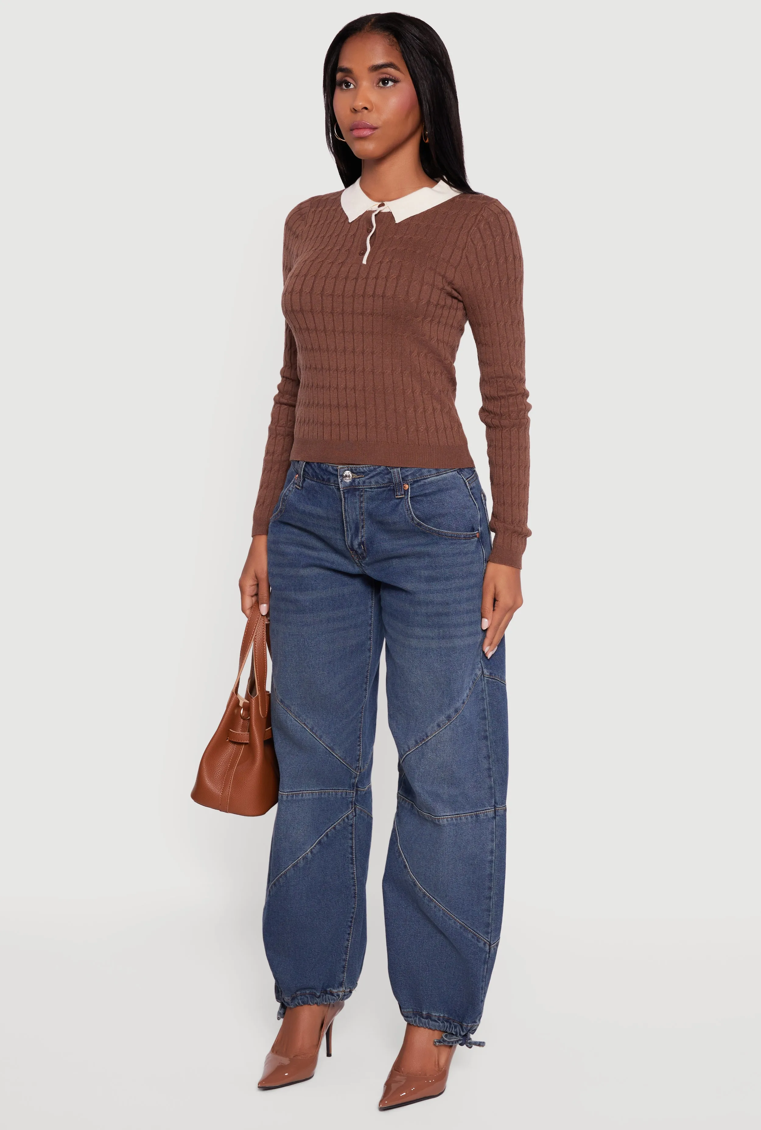 Cable Knit Contrast Trim Polo Sweater sold by Rainbow product image thumbnail 5