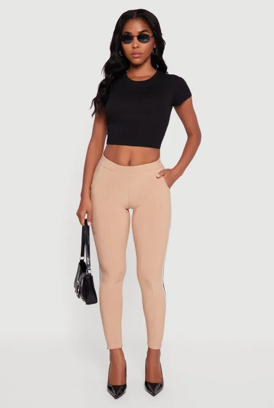Mid Rise Skinny Leg Pants with Side Stripe sold by Rainbow