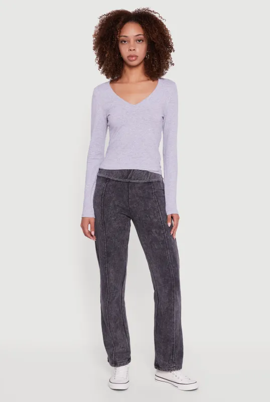 Acid Wash Fleece Mid Rise Slim Straight Leg Sweatpants sold by Rainbow