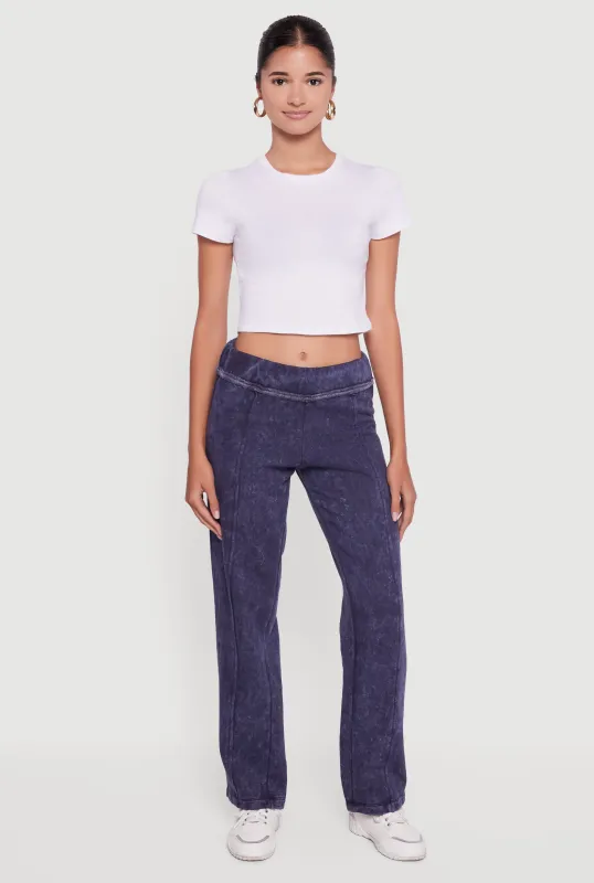 Acid Wash Fleece Mid Rise Slim Straight Leg Sweatpants sold by Rainbow