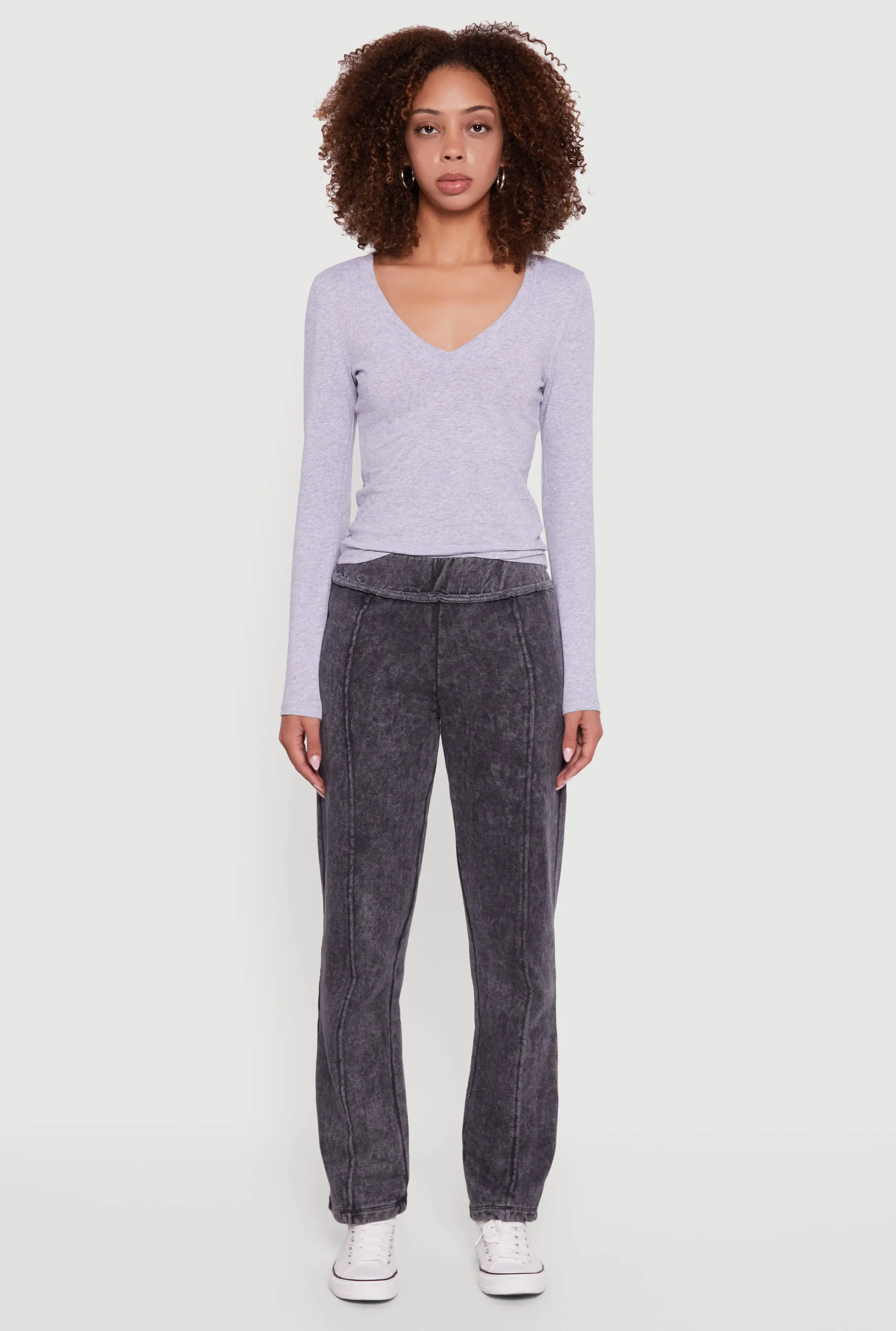 Acid Wash Fleece Mid Rise Slim Straight Leg Sweatpants sold by Rainbow product image thumbnail 2