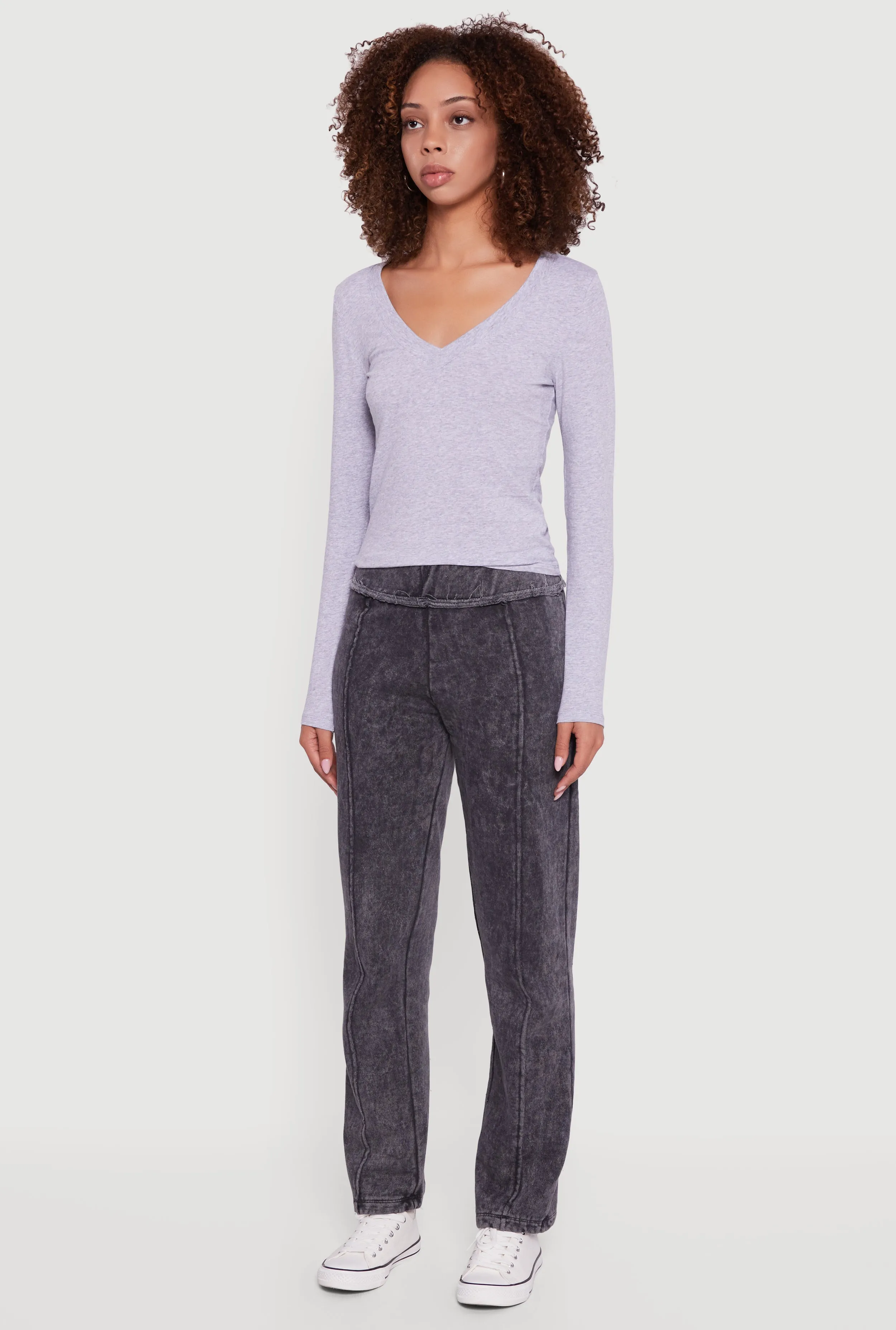 Acid Wash Fleece Mid Rise Slim Straight Leg Sweatpants sold by Rainbow product image thumbnail 3