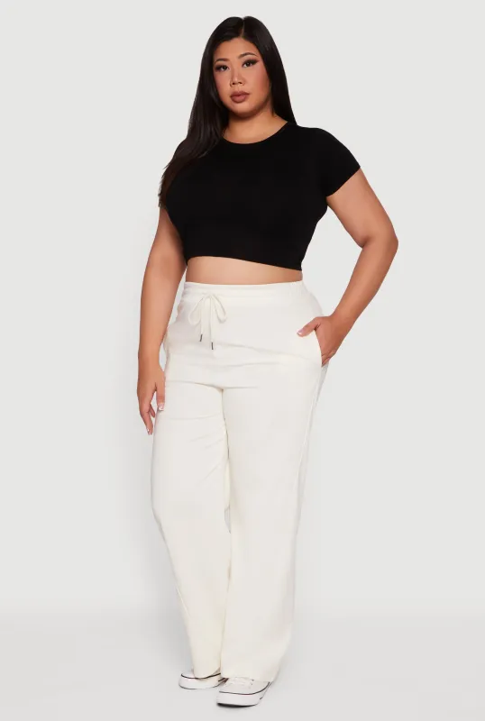 Plus Size Fleece Lined Wide Leg Sweatpants with Pockets sold by Rainbow