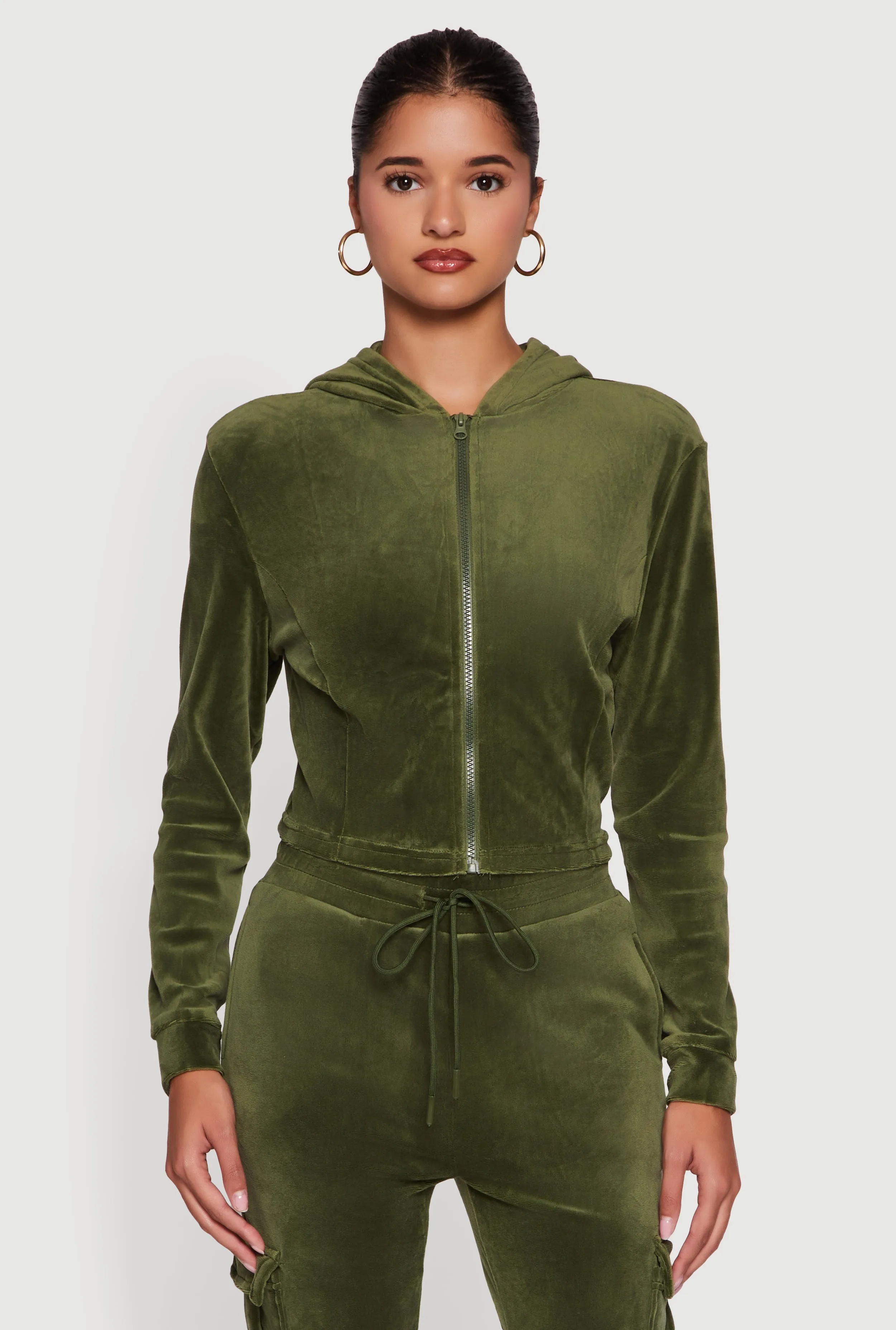 Velour Cropped Zip Front Hooded Track Jacket sold by Rainbow