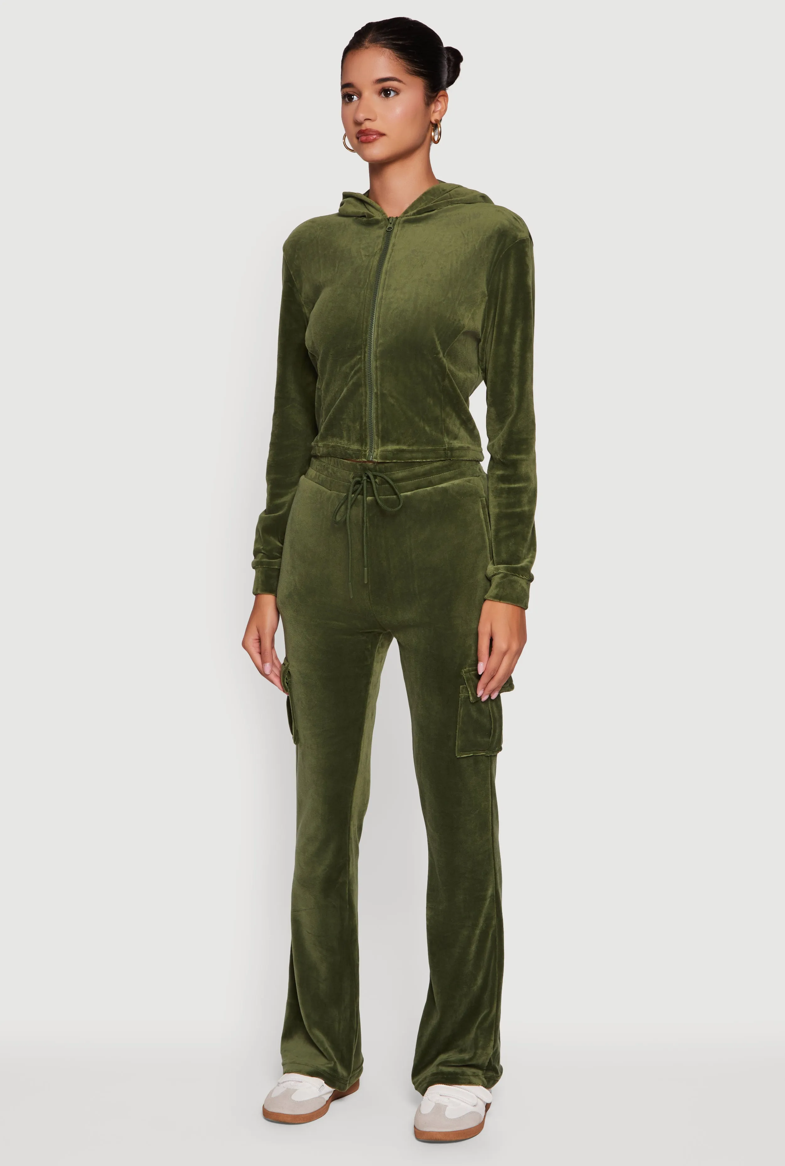 Velour Cropped Zip Front Hooded Track Jacket sold by Rainbow product image thumbnail 5