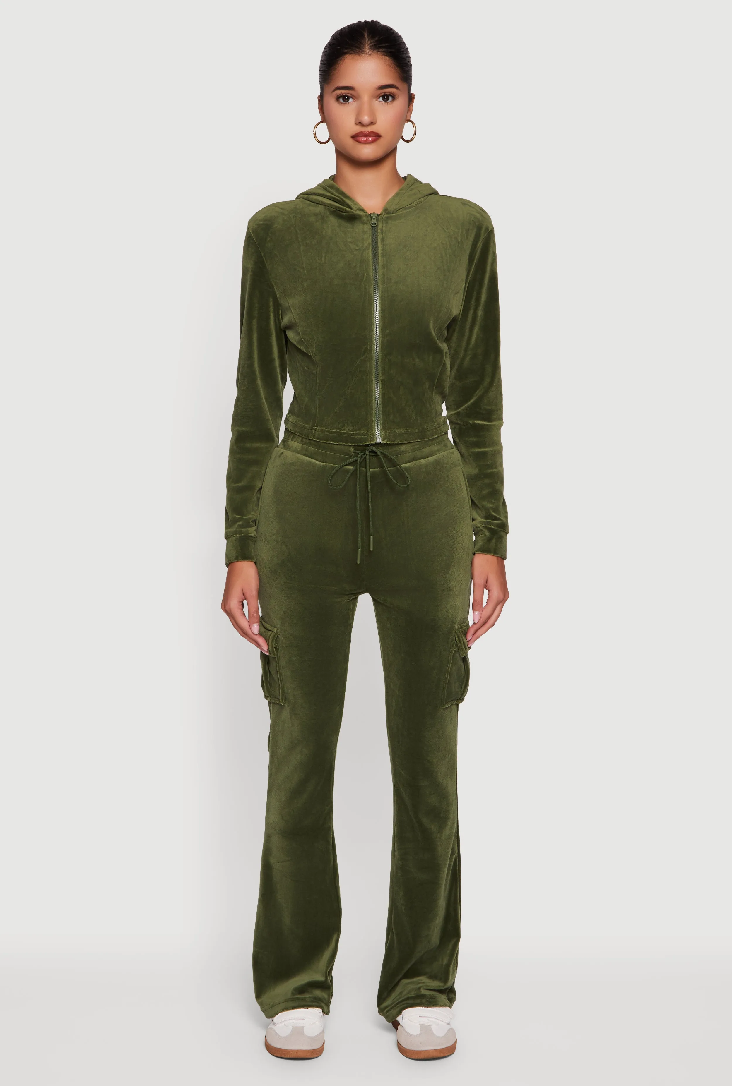 Velour Cropped Zip Front Hooded Track Jacket sold by Rainbow product image thumbnail 2