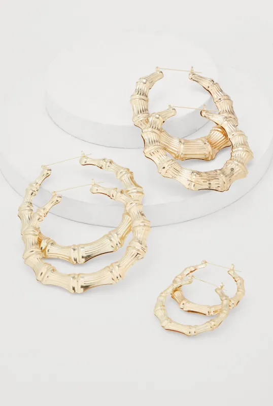 Metallic Bamboo Hoop Earring Trio sold by Rainbow