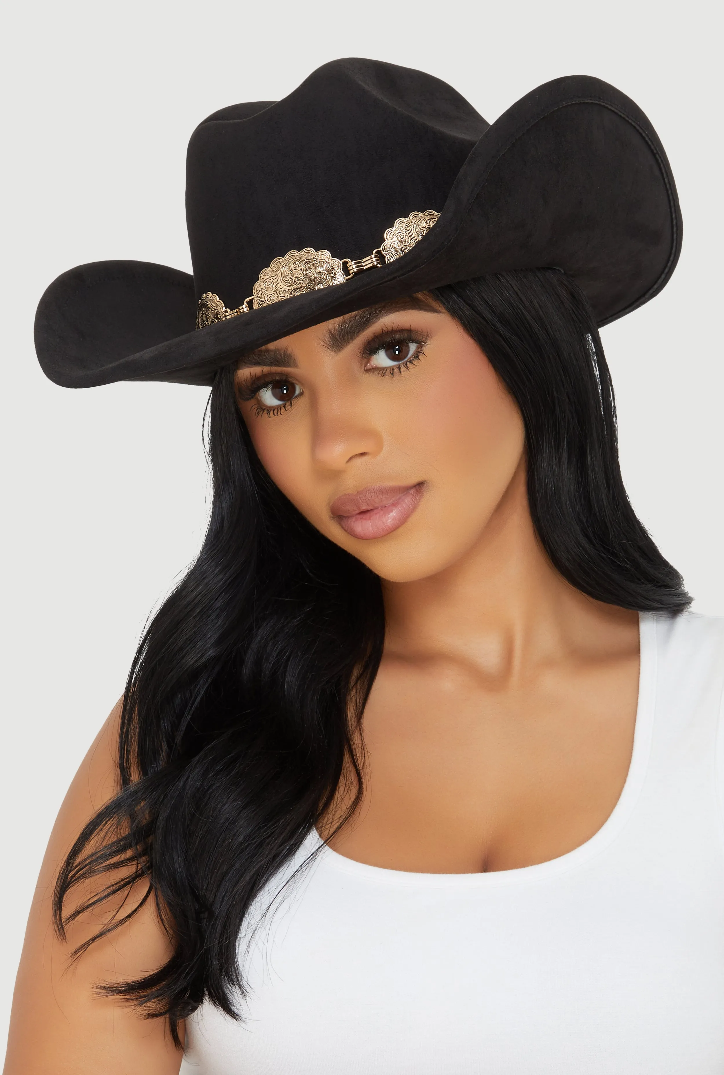 Concho Chain Faux Suede Cowboy Hat sold by Rainbow product image thumbnail 2