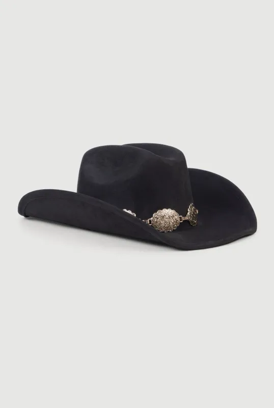 Concho Chain Faux Suede Cowboy Hat sold by Rainbow