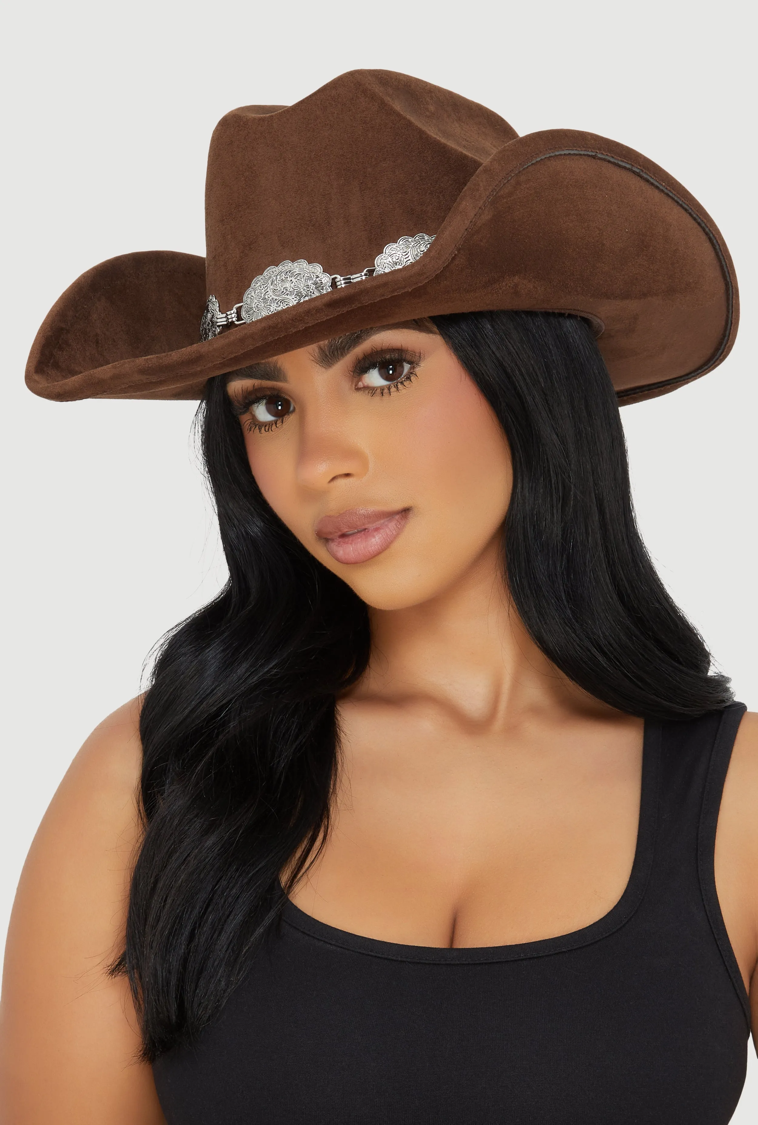 Concho Chain Detail Faux Suede Cowboy Hat sold by Rainbow product image thumbnail 2